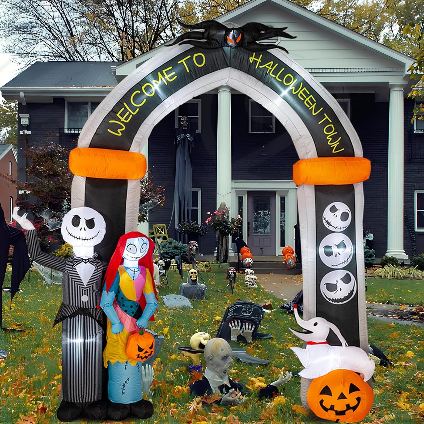 10FT Halloween Inflatable Archway with Skeleton and Dog Decor