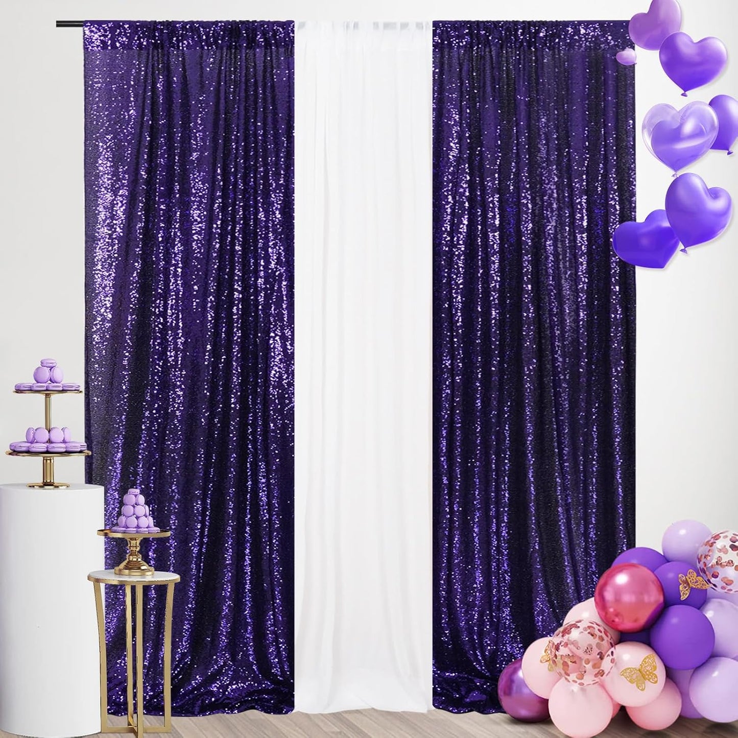 Purple Sparkly Curtain Set for Event Decor