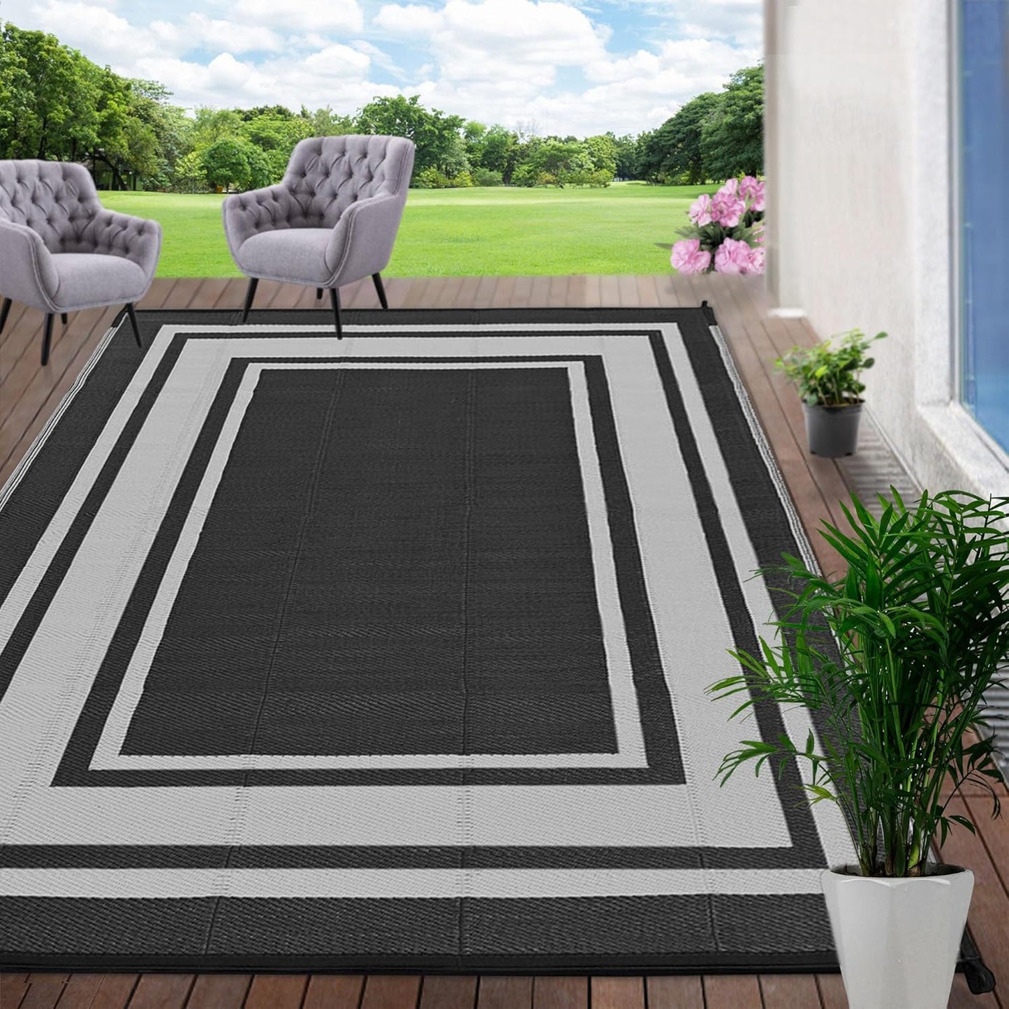 RURALITY Outdoor Rug 9x12 Waterproof for Patio and Camping