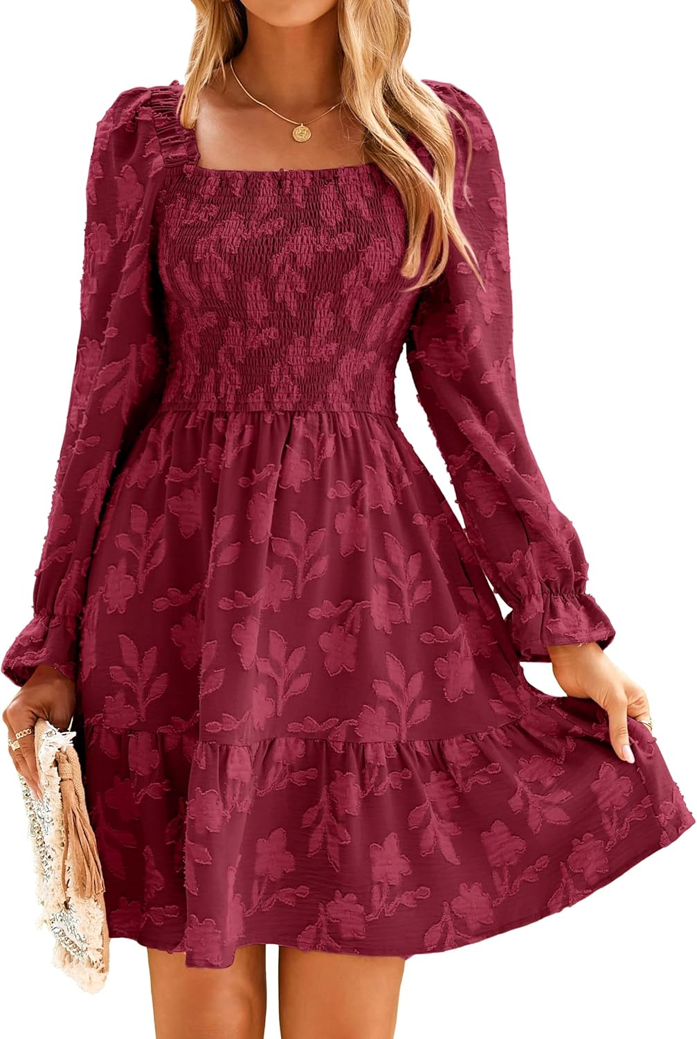 BerryGo Women's Square Neck Fall Long Sleeve Mini Dress Review