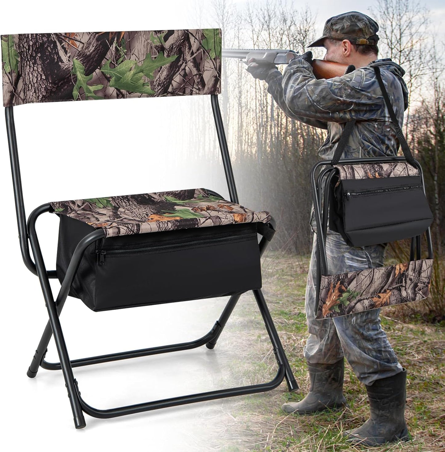 HAPPYGRILL Folding Hunting Chair: Cooler Bag & High-Back Comfort