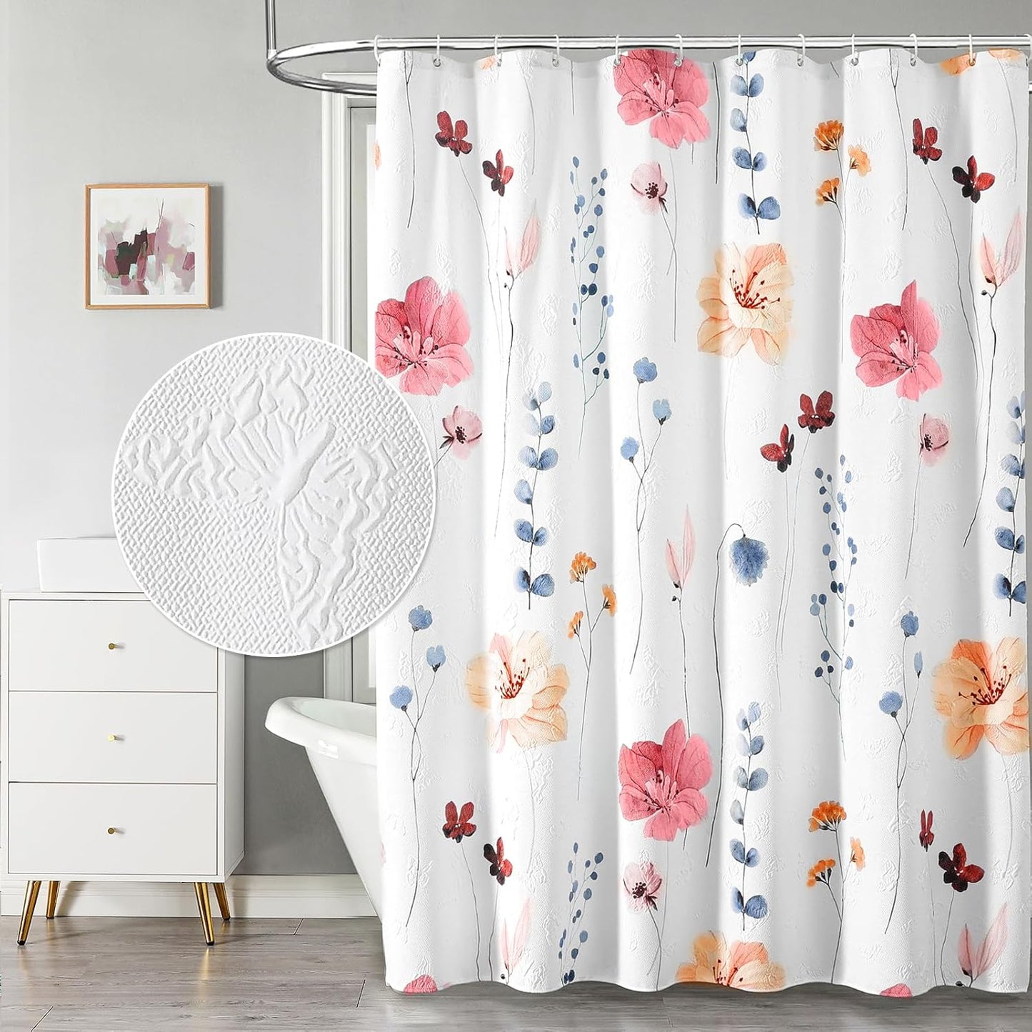 QiyI Extra Long Shower Curtain 72 x 84 for Modern Bathrooms