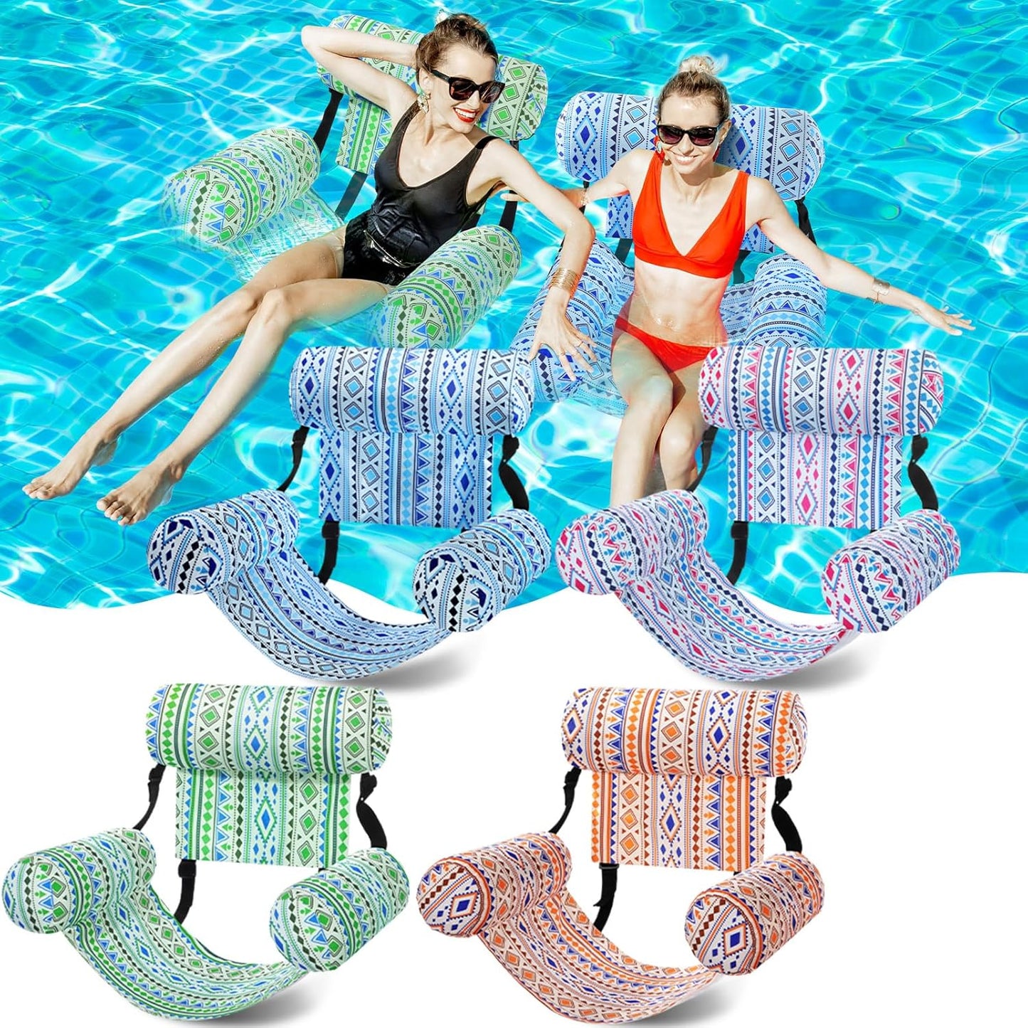 4 Pack Pool Floats Chairs for Adults - Inflatable Lounge Chairs