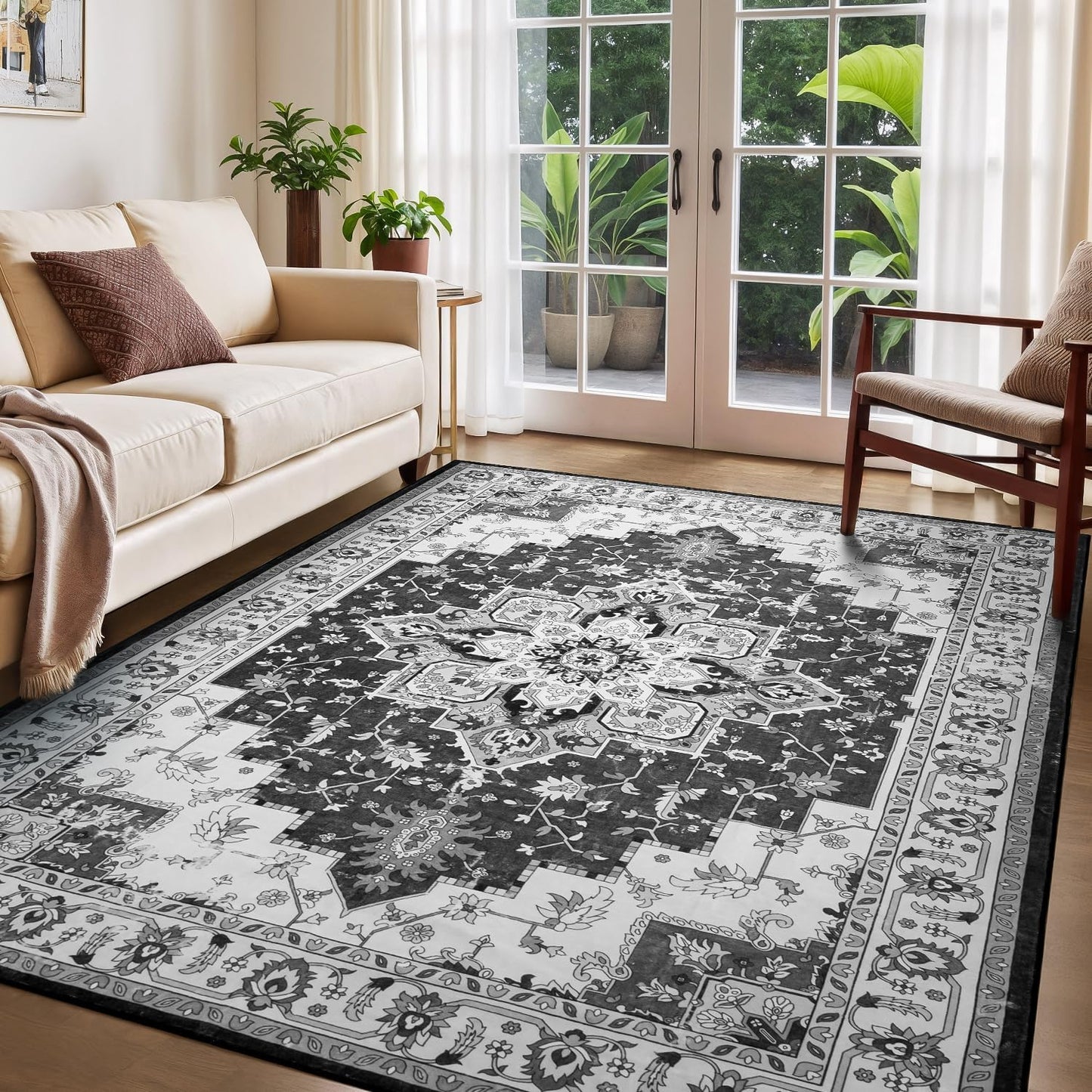 Rugflix 5x7 Area Rug for Living Room, Vintage Floral Design