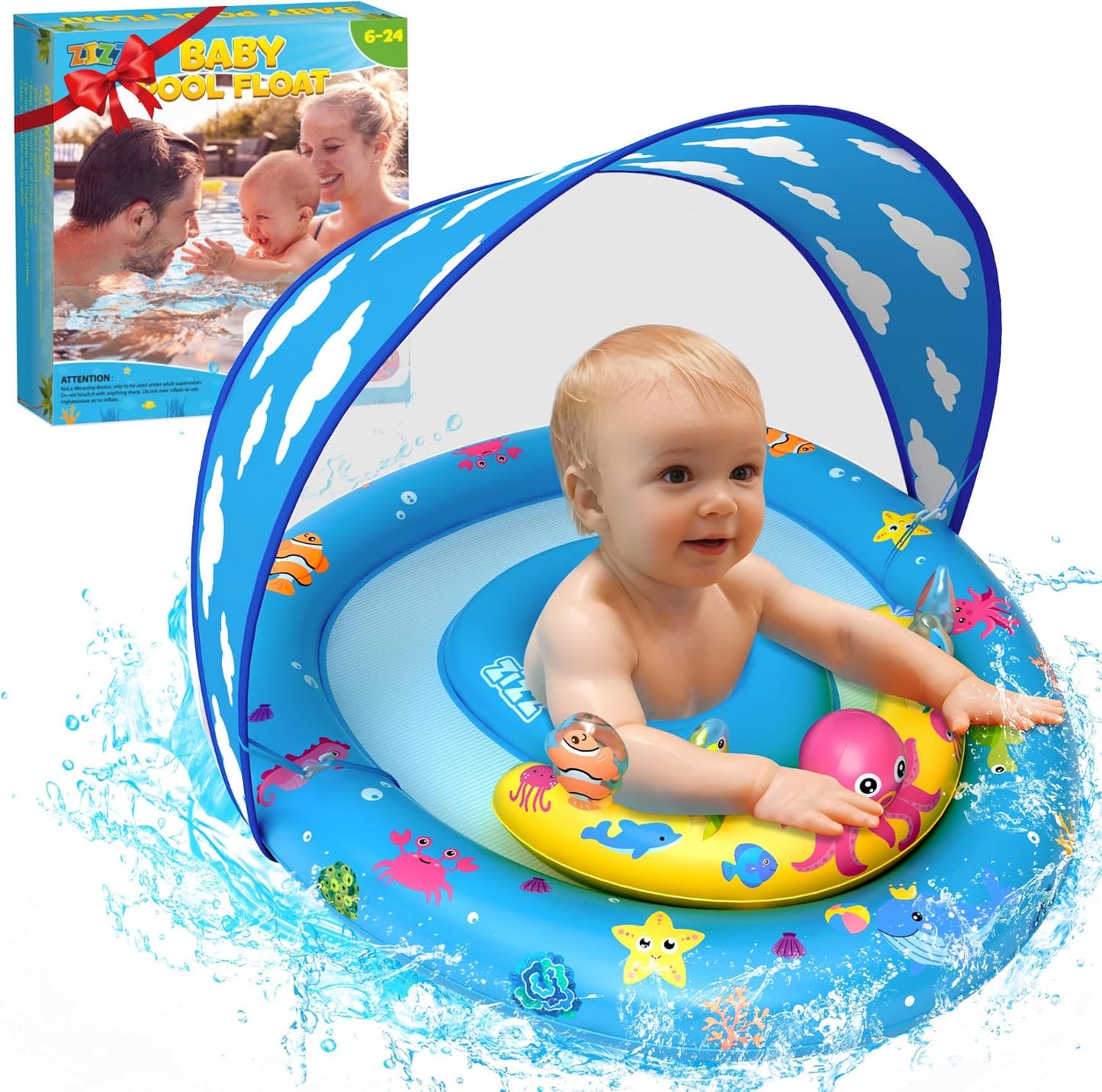 ZIZZ Baby Pool Float with Canopy for Safe Summer Fun