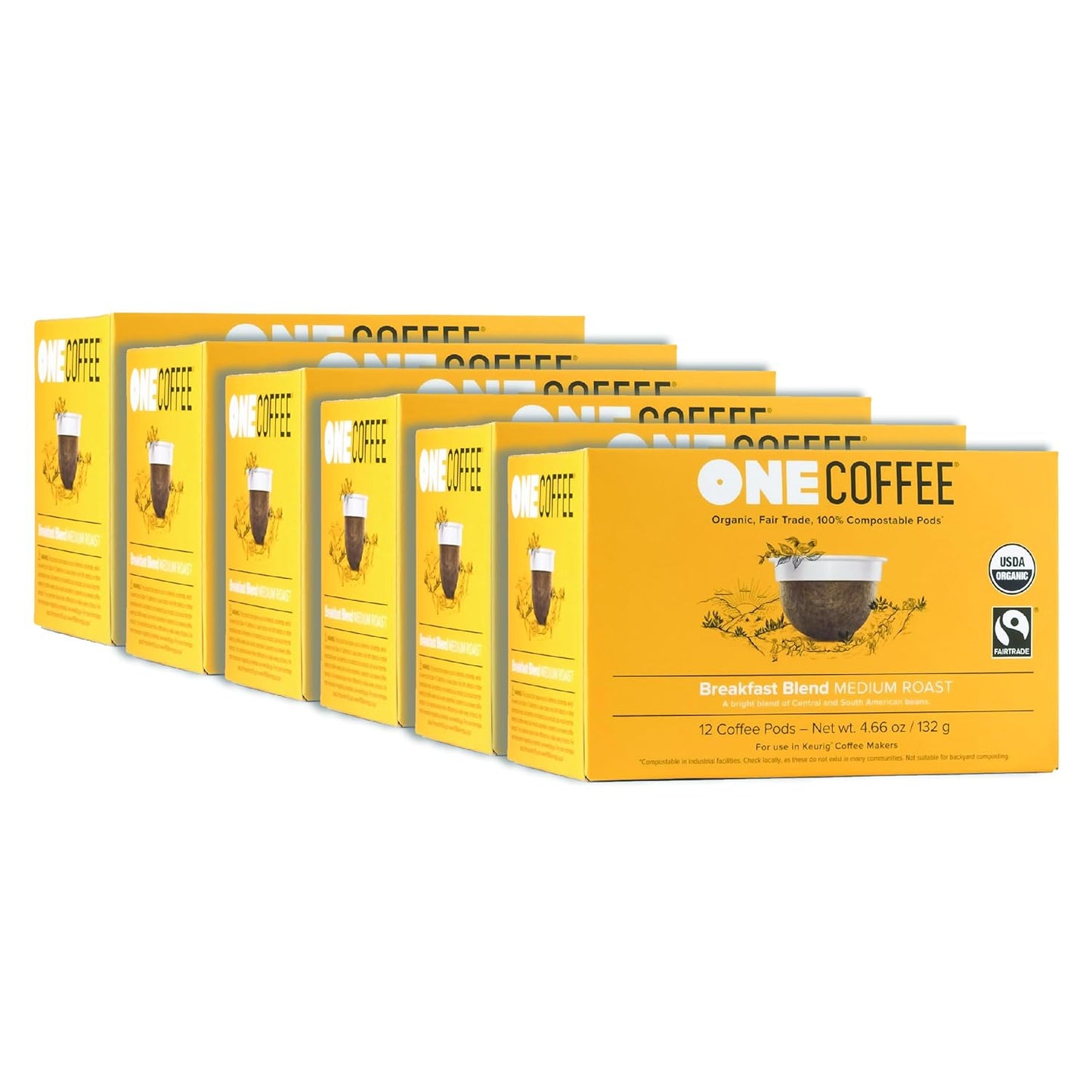 OneCoffee Organic Breakfast Blend 72 Count Pods for K-Cup Brewers