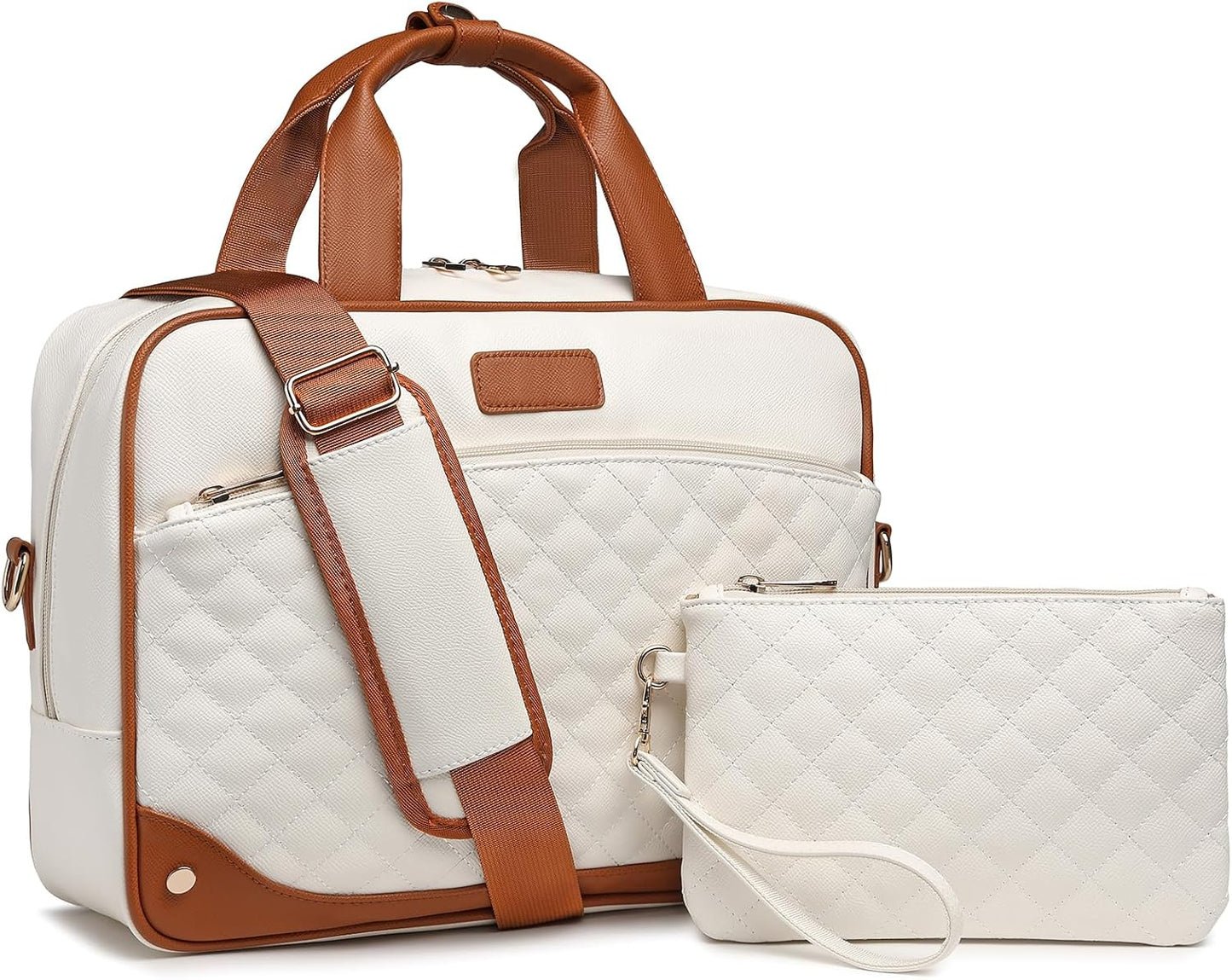 Leather Laptop Briefcase for Women with Clutch Purse - Stylish