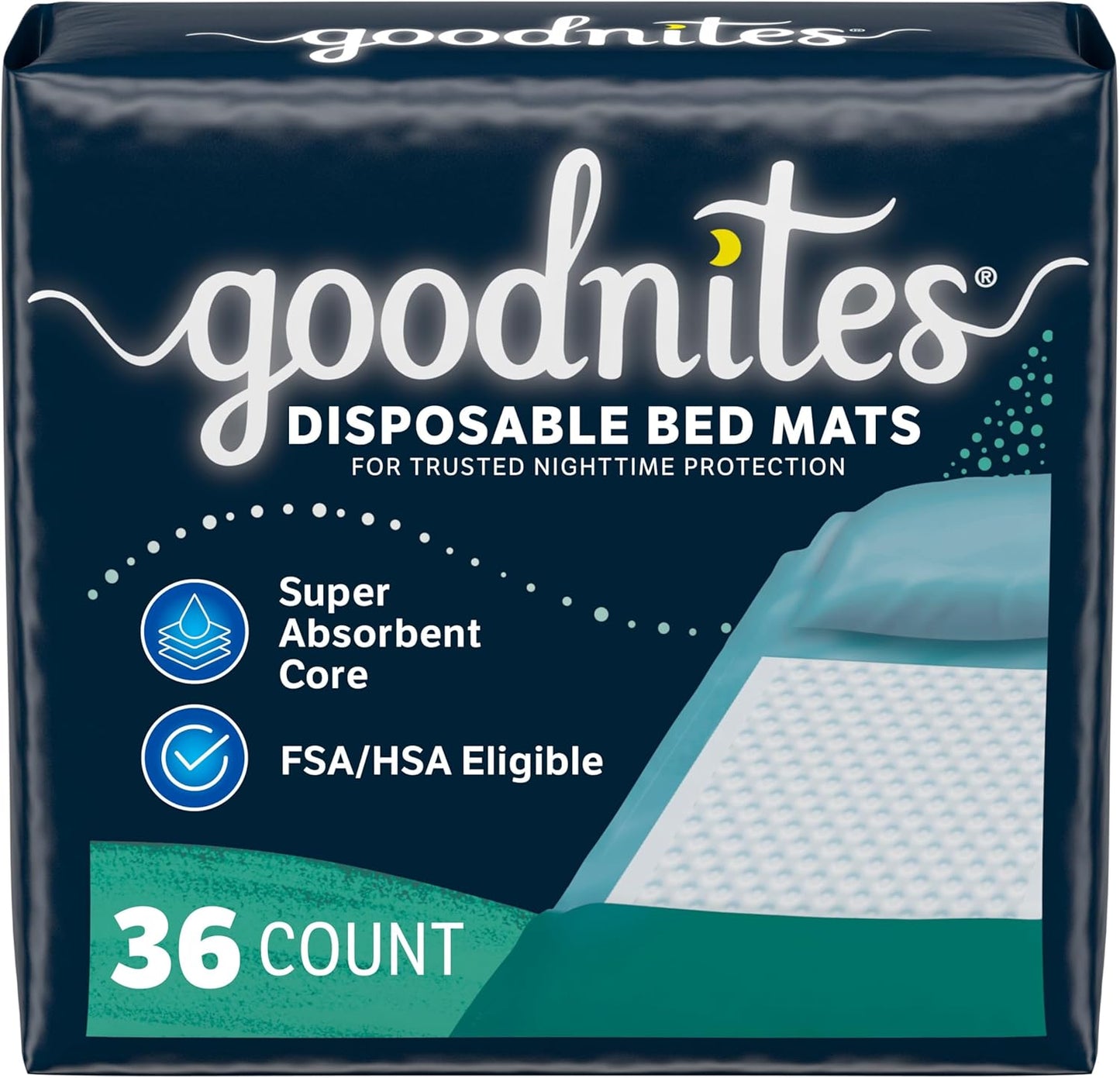 Goodnites Disposable Bed Mats for Bedwetting - 36 Count Pack