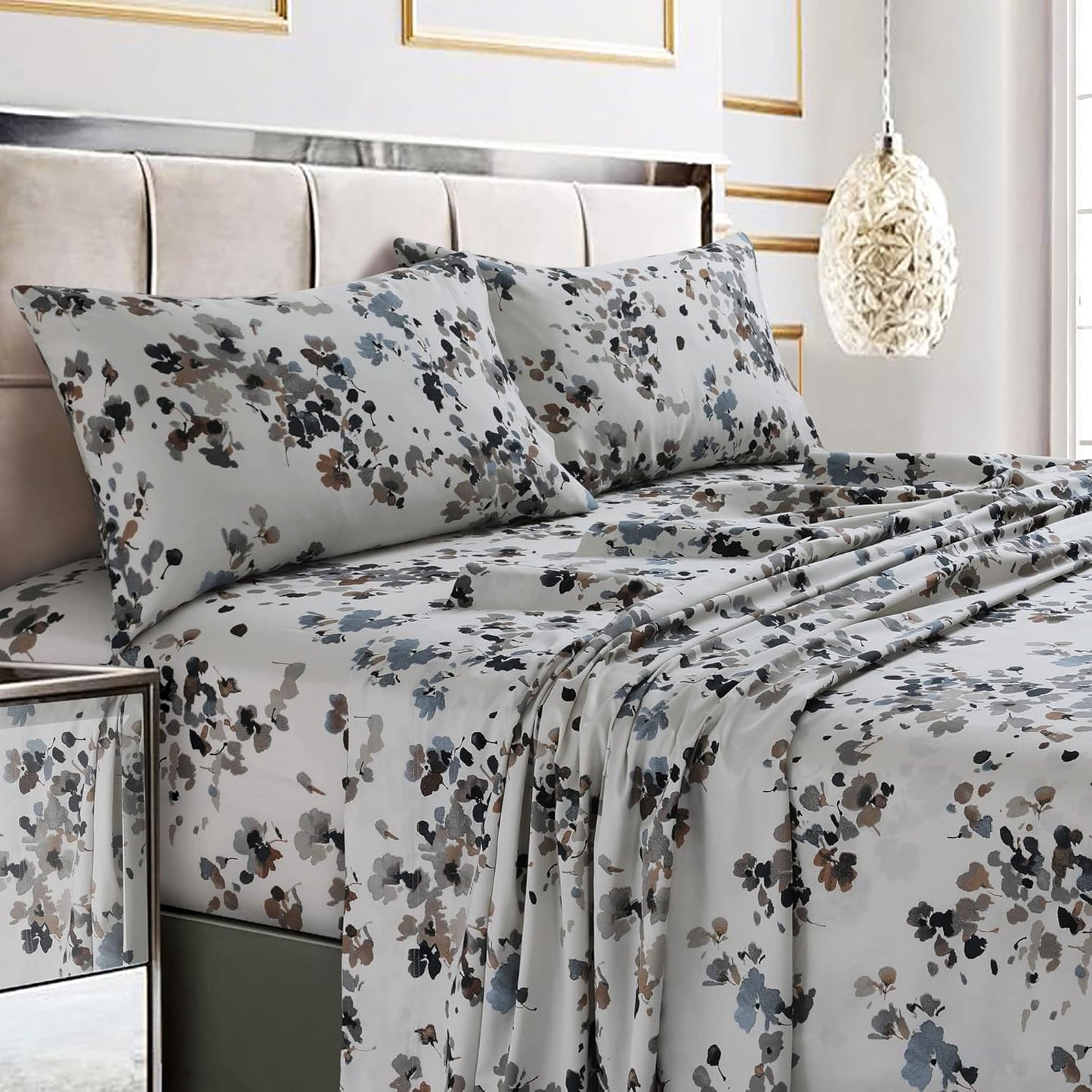 Luxurious King Bed Sheet Set with Extra Deep Pockets and Floral Print