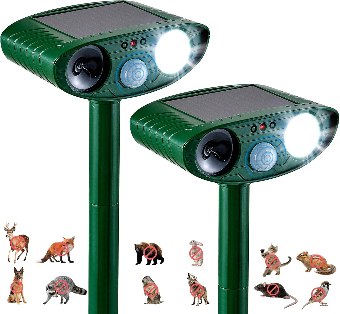 2 Pack Solar Animal Repeller for Raccoons, Deer & Squirrels