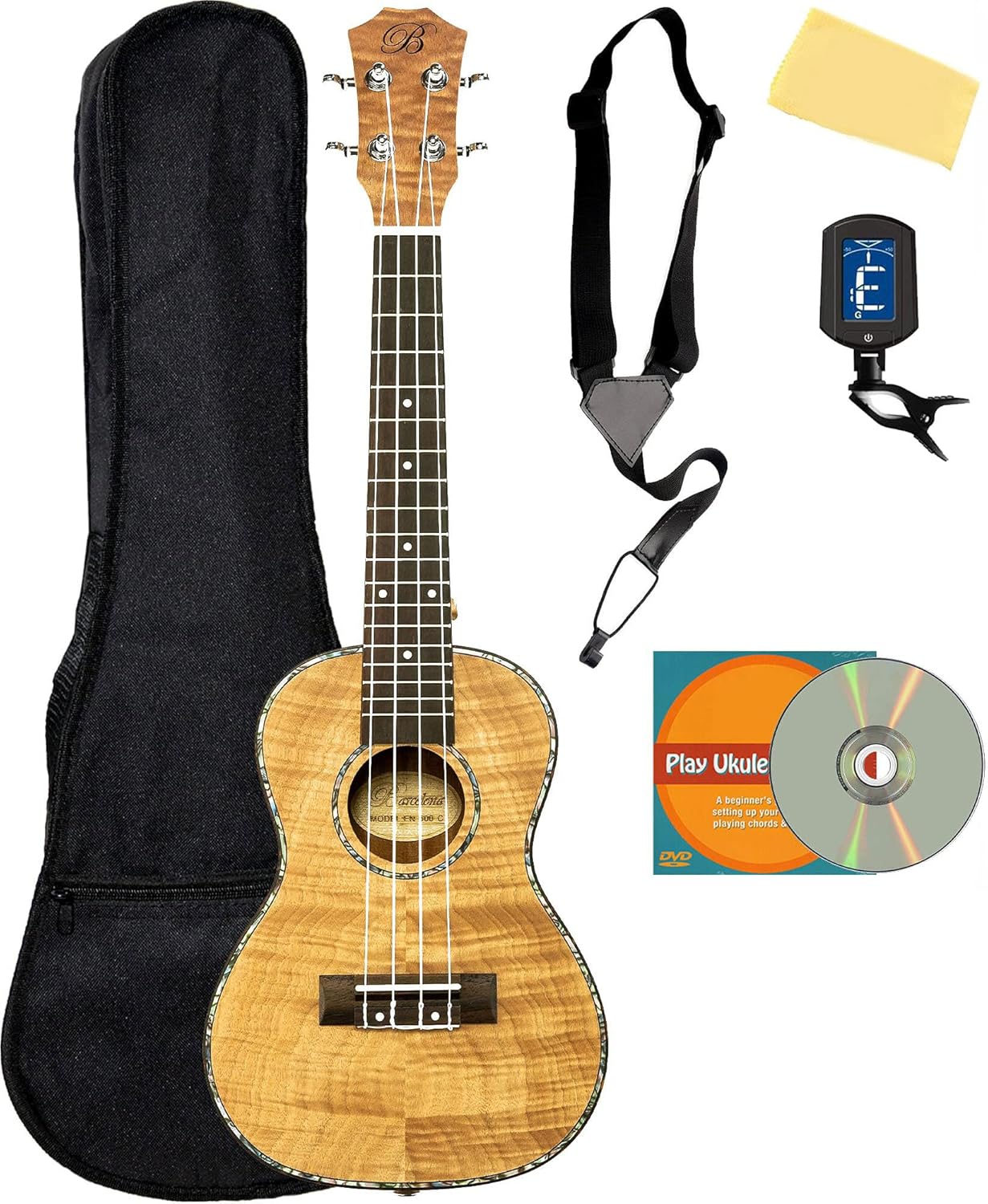 Barcelona Oguman Wood Concert Ukulele Bundle for Beginners