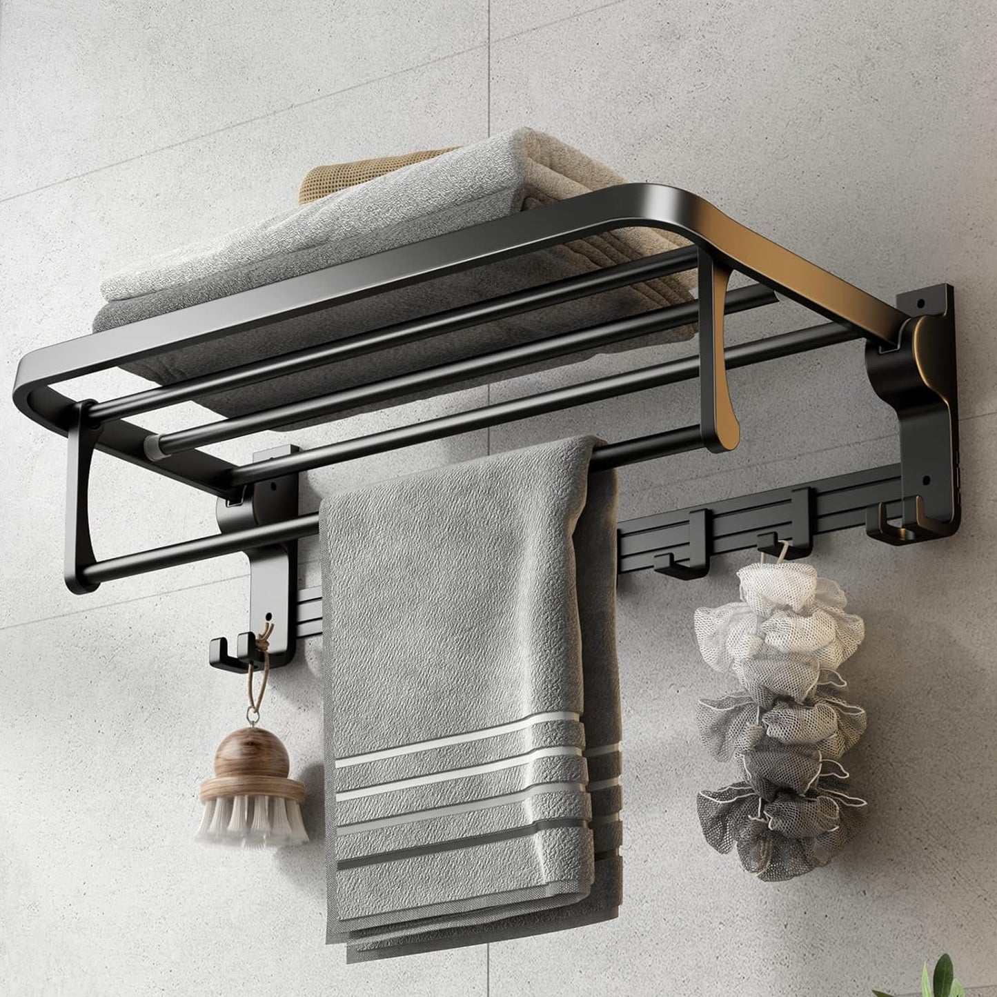 VOLPONE 24 Inch Towel Rack with Foldable Towel Bar Holder