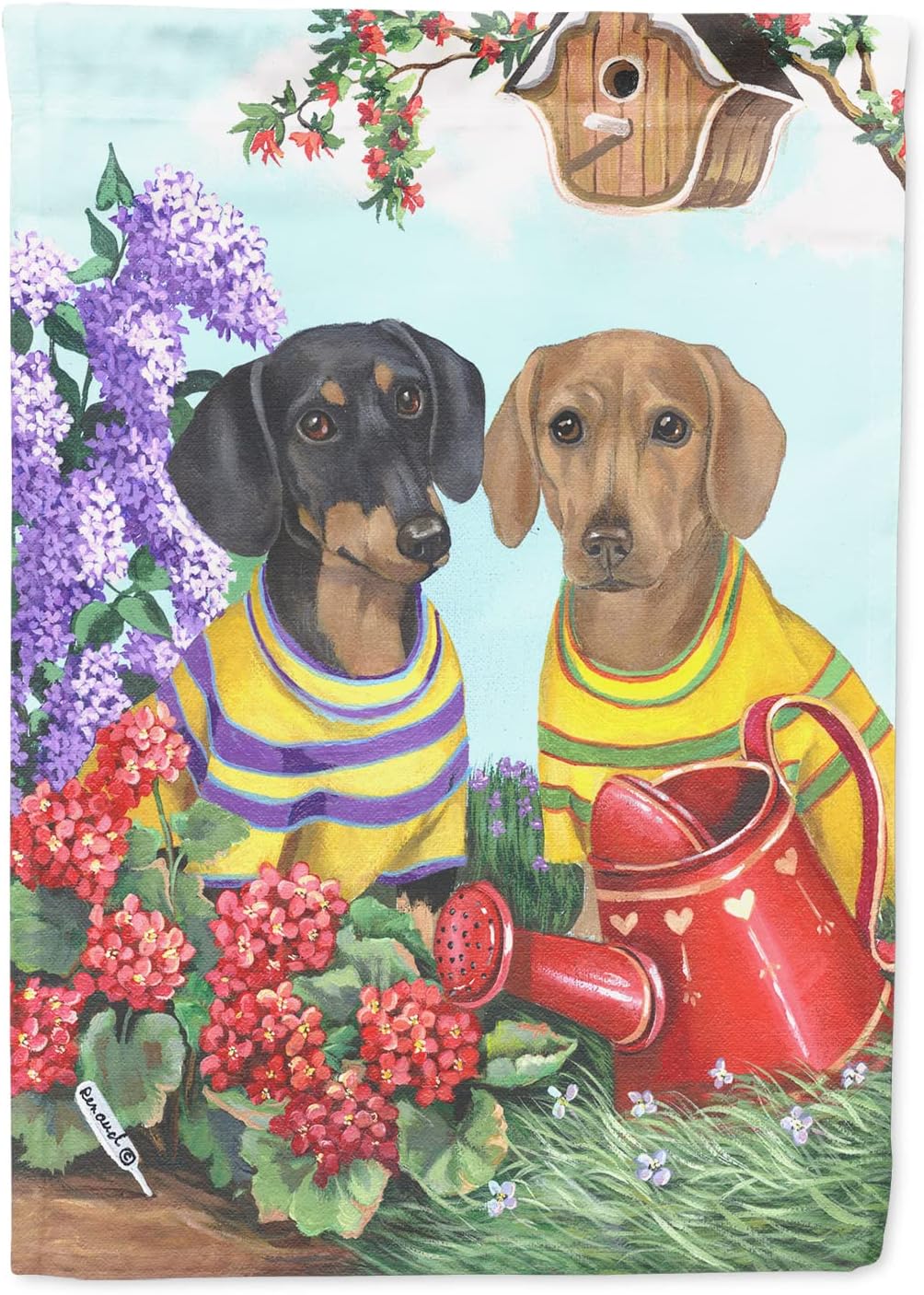 Dachshund Blooms House Flag - Large Decorative Yard Banner