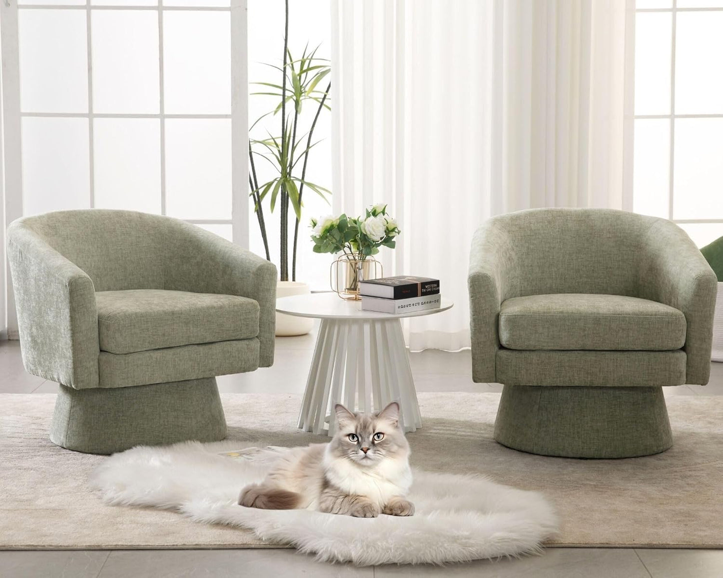 Cozy Swivel Barrel Chairs Set - Green Chenille
