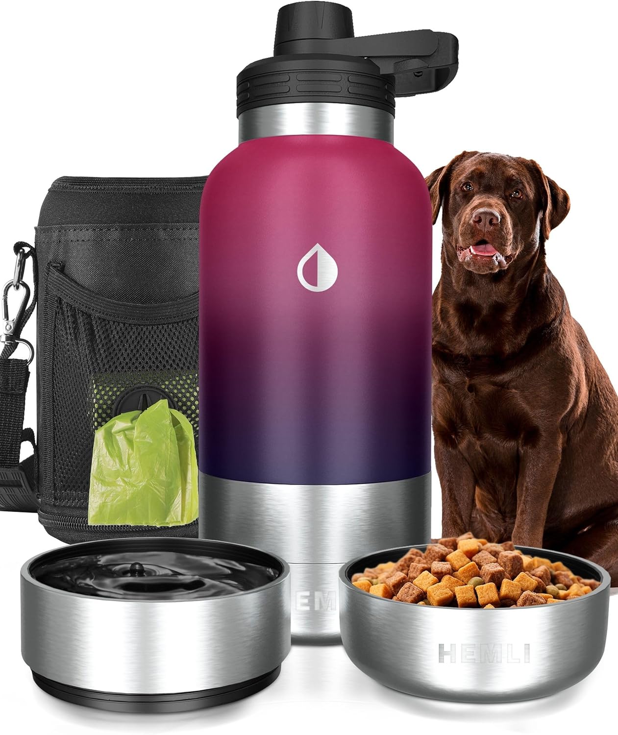32 oz Dog Water Bottle for Travel with Detachable Bowls