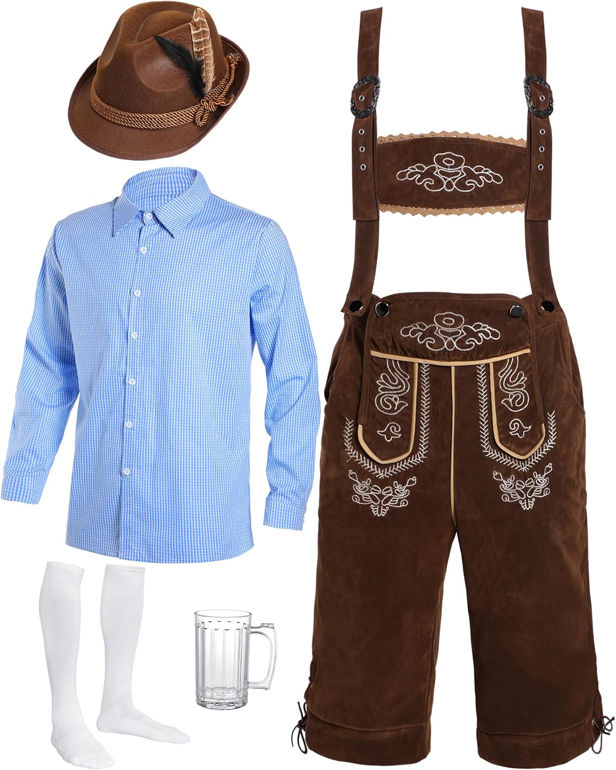 Oktoberfest Costume Set for Men with Lederhosen and Accessories