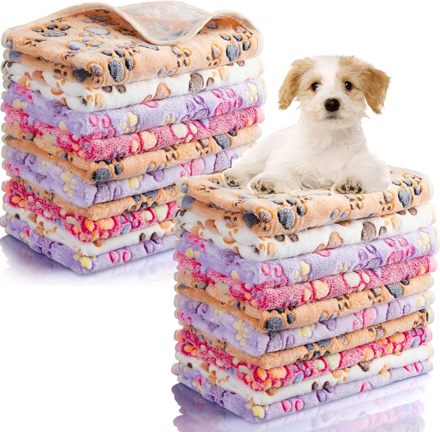 Chumia 40 Pcs Soft Fleece Blankets for Pets with Paw Print