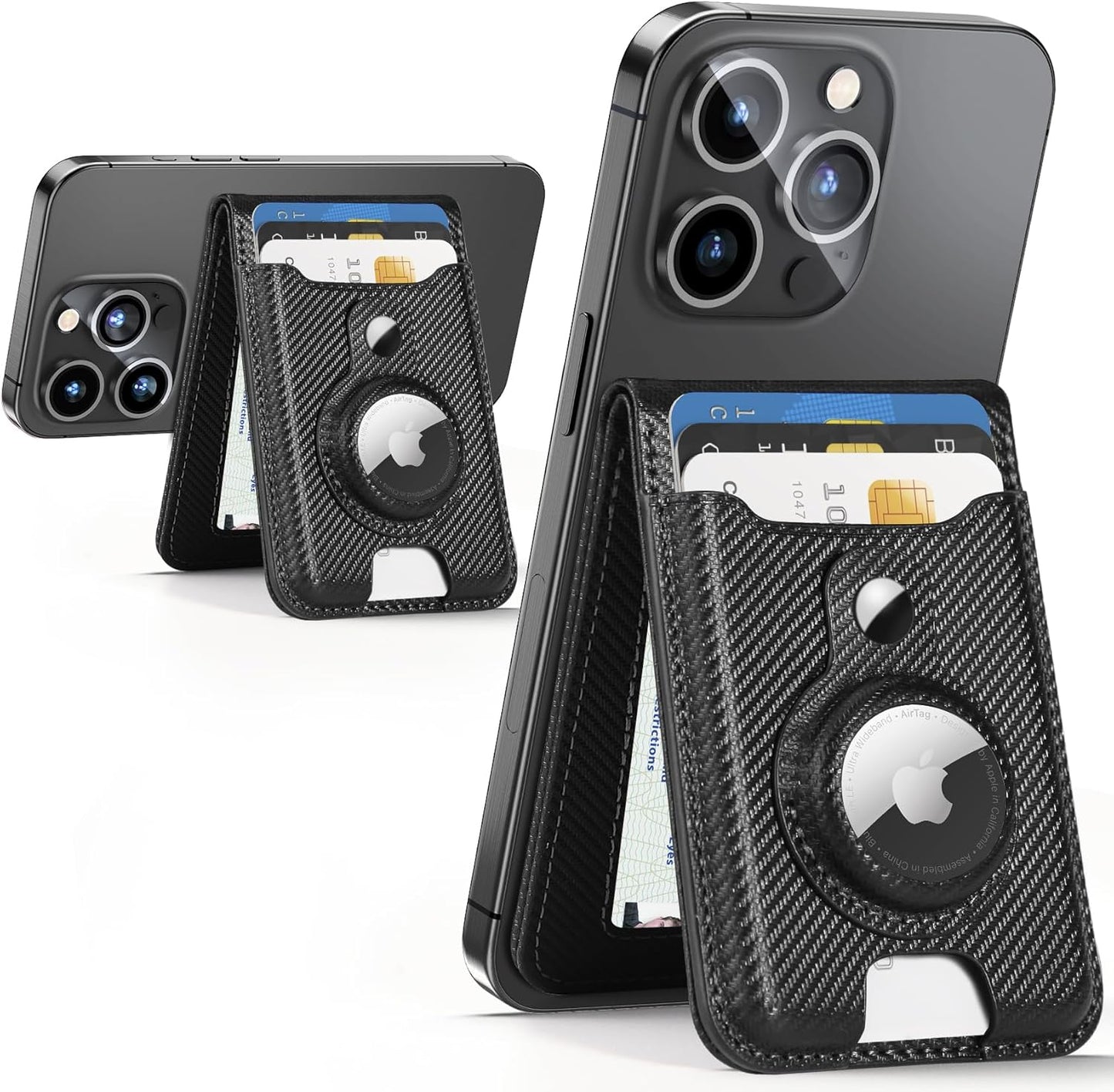 HiWe Magnetic Wallet Stand with Airtag Holder for iPhone Series
