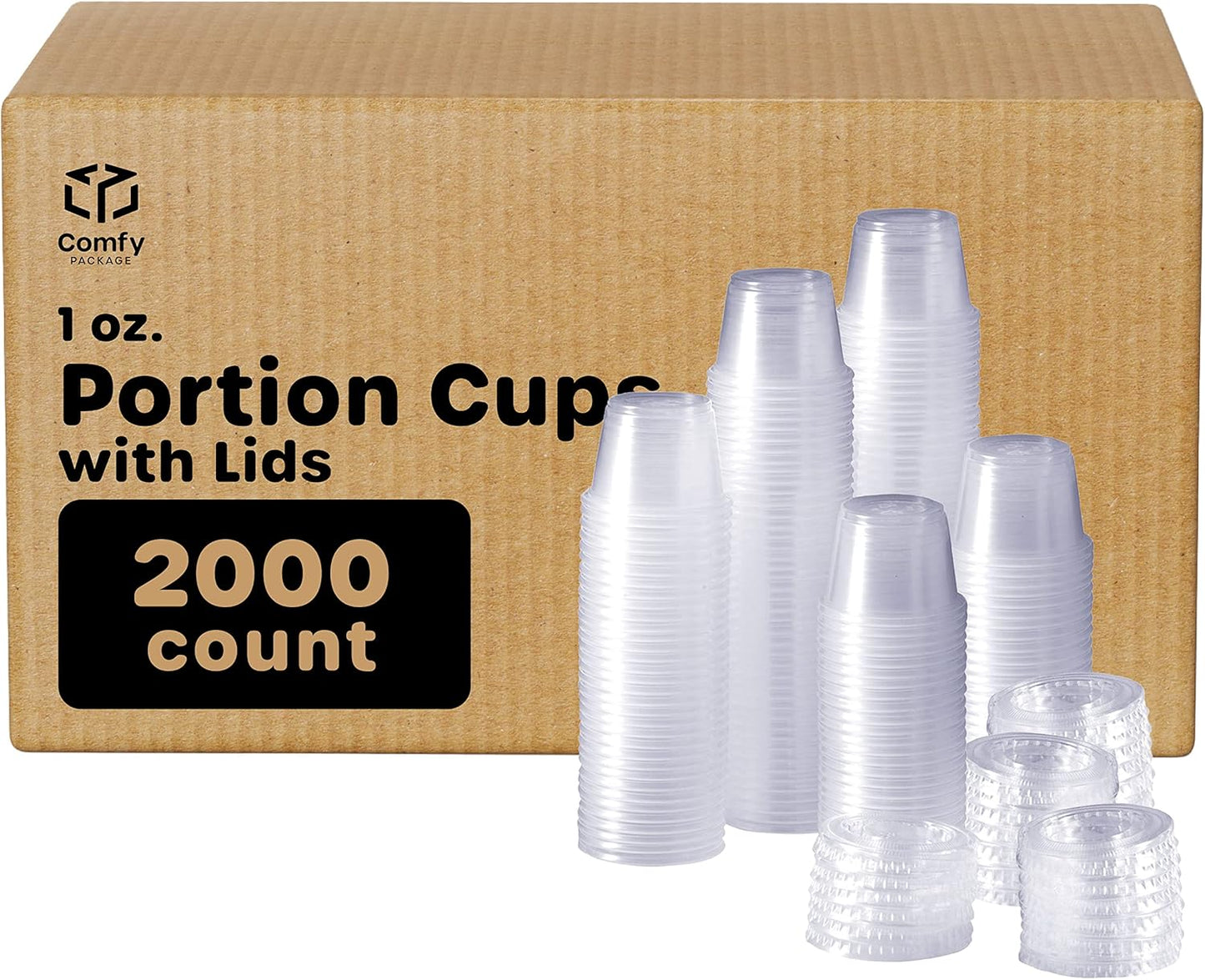 Comfy Package 1 oz Clear Disposable Plastic Portion Cups with Lids