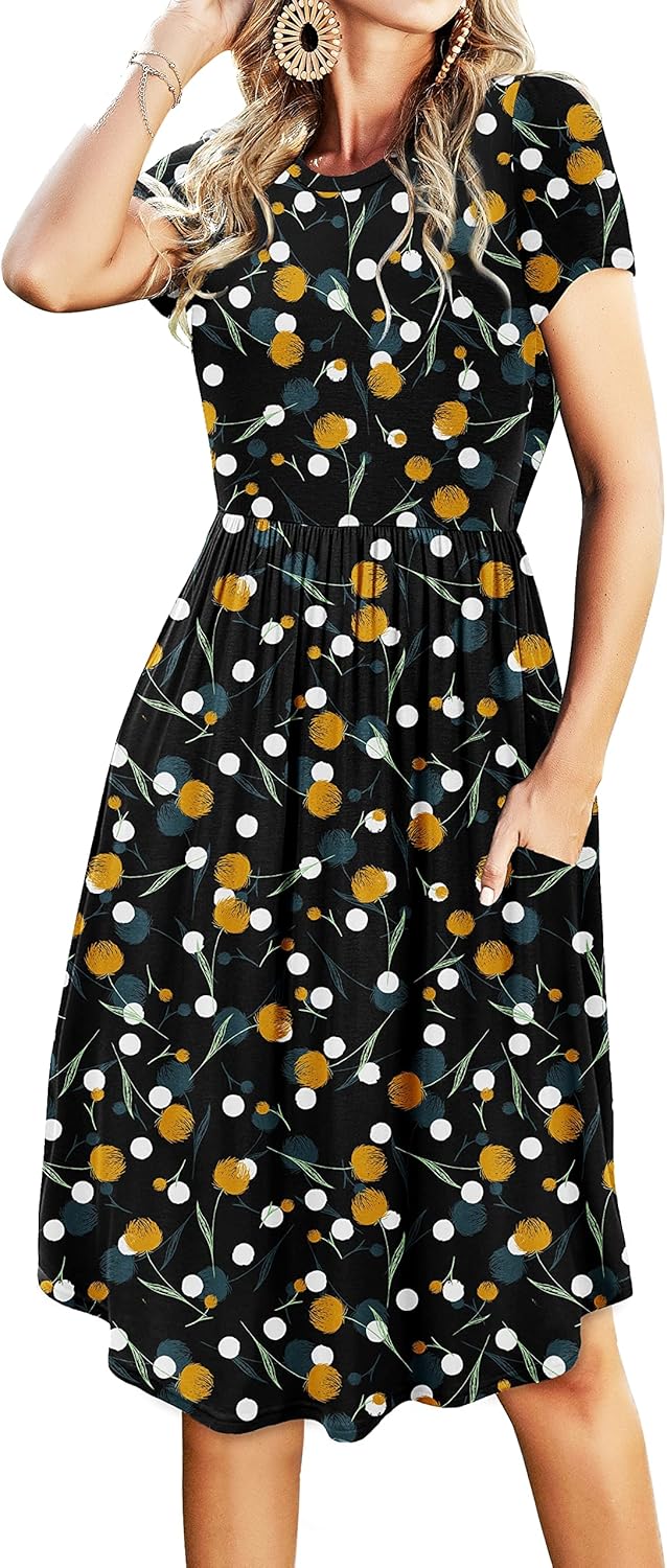 Simier Fariry Womens Summer Pocket Knee Length Casual Dress