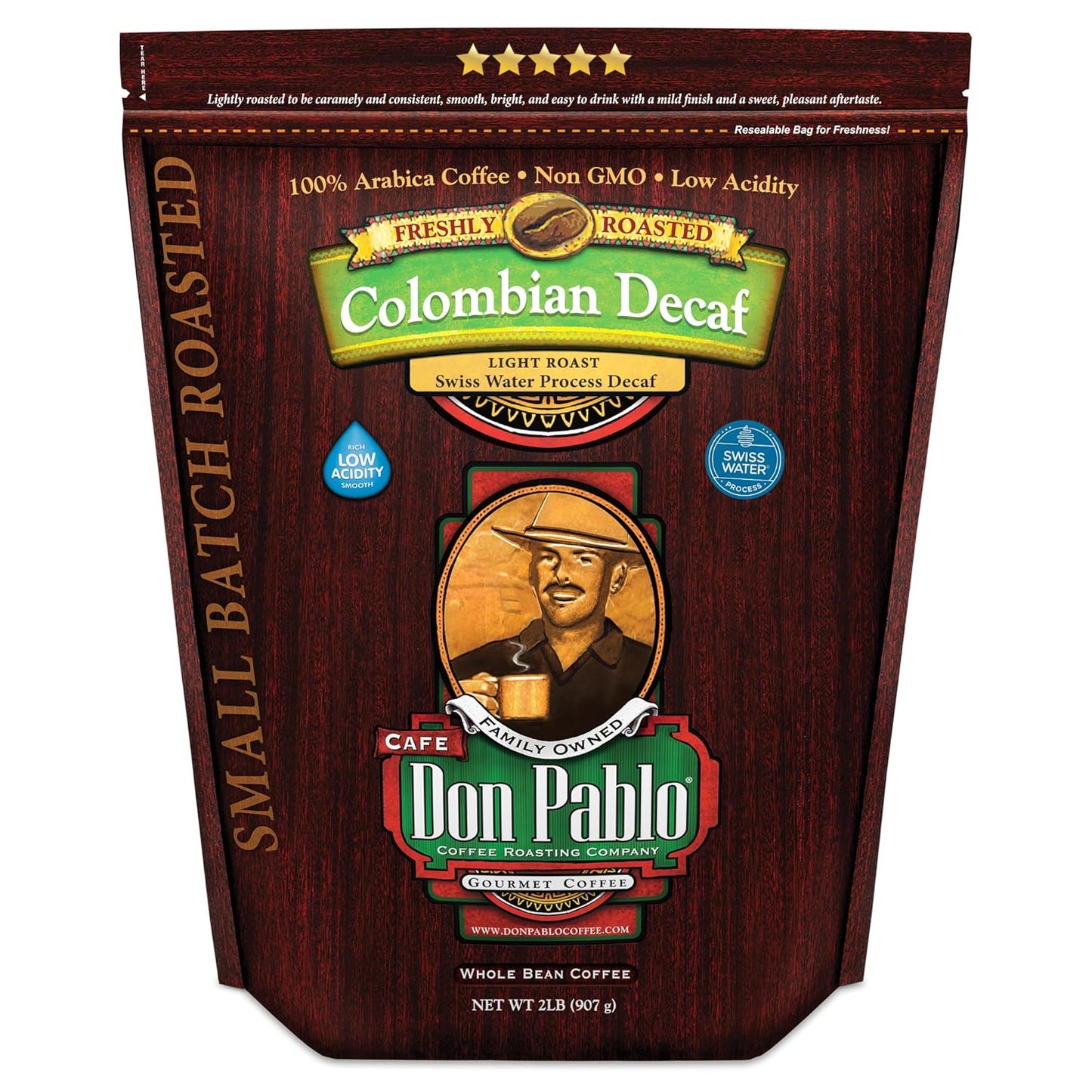 2LB Don Pablo Colombian Decaf Light Roast Whole Bean Coffee