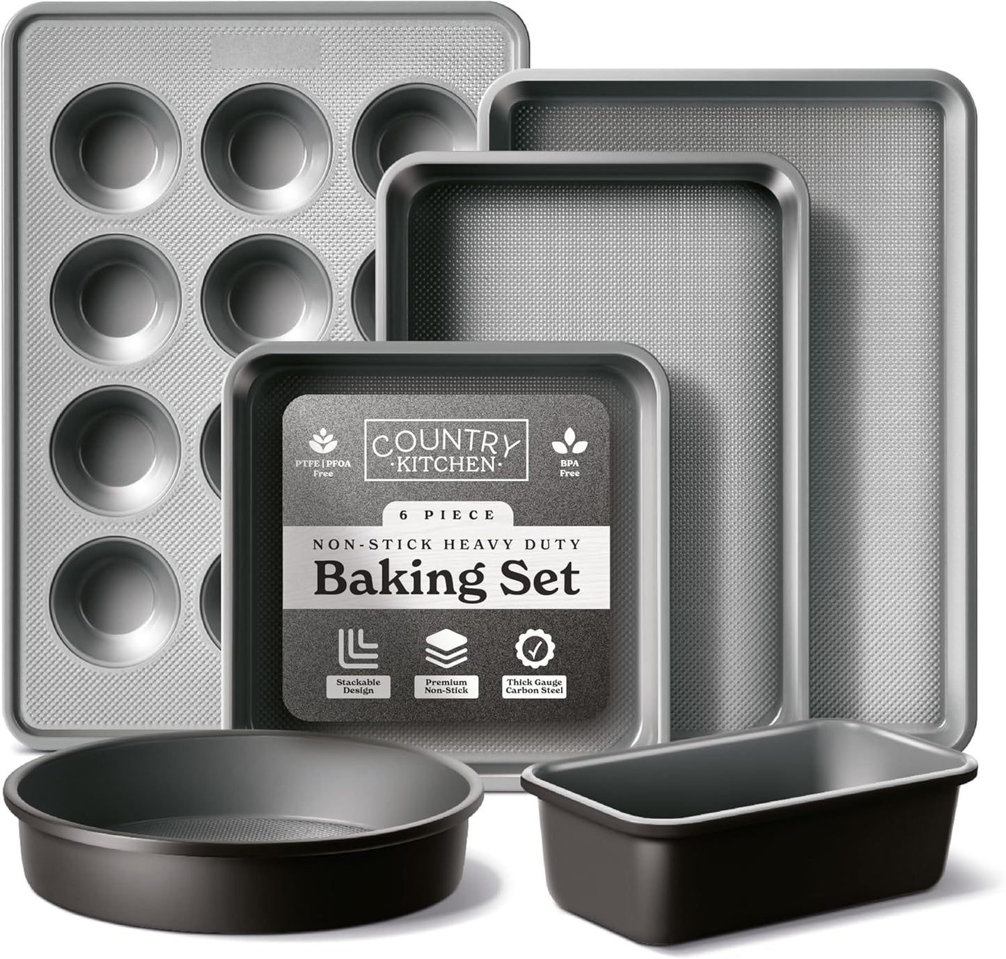 Country Kitchen Nonstick Stackable Bakeware Set for Easy Baking
