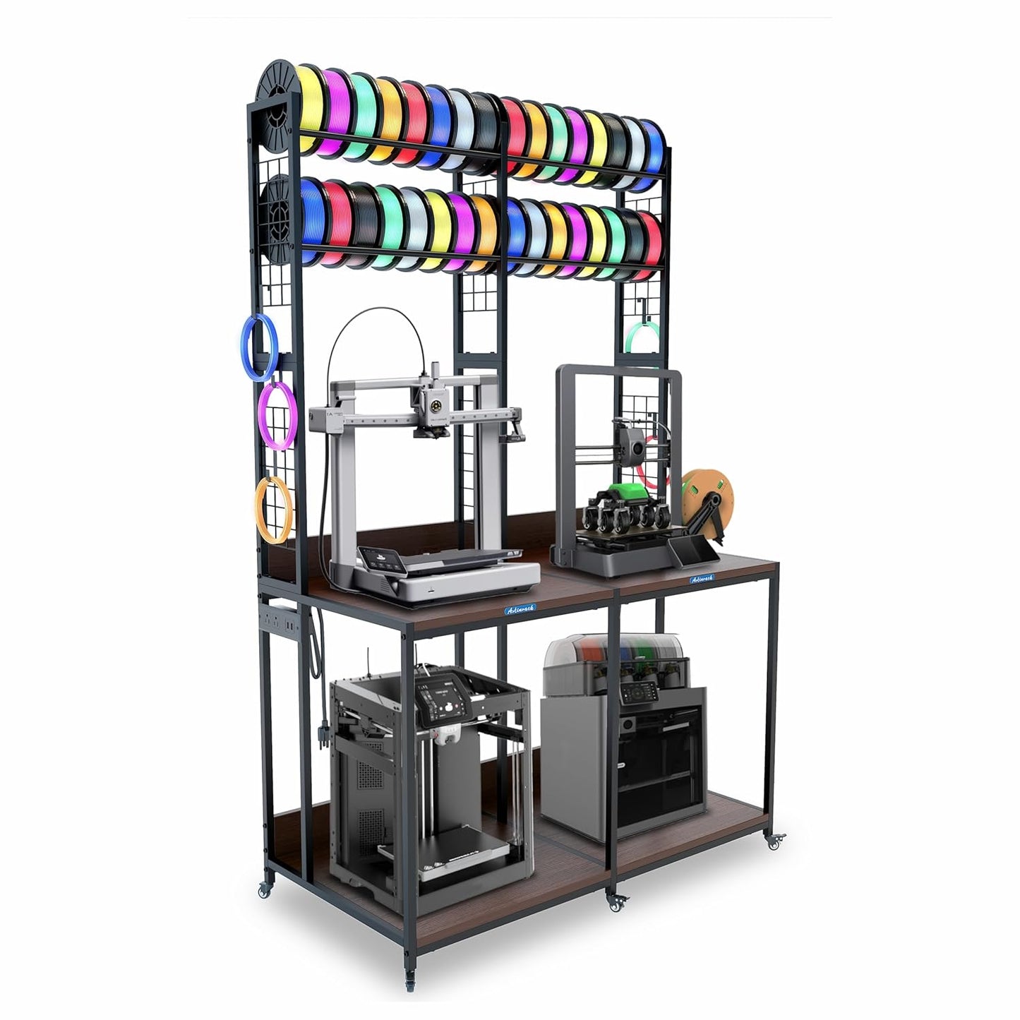 Upgraded Dual 3D Printer Stand with Filament Storage Workstation