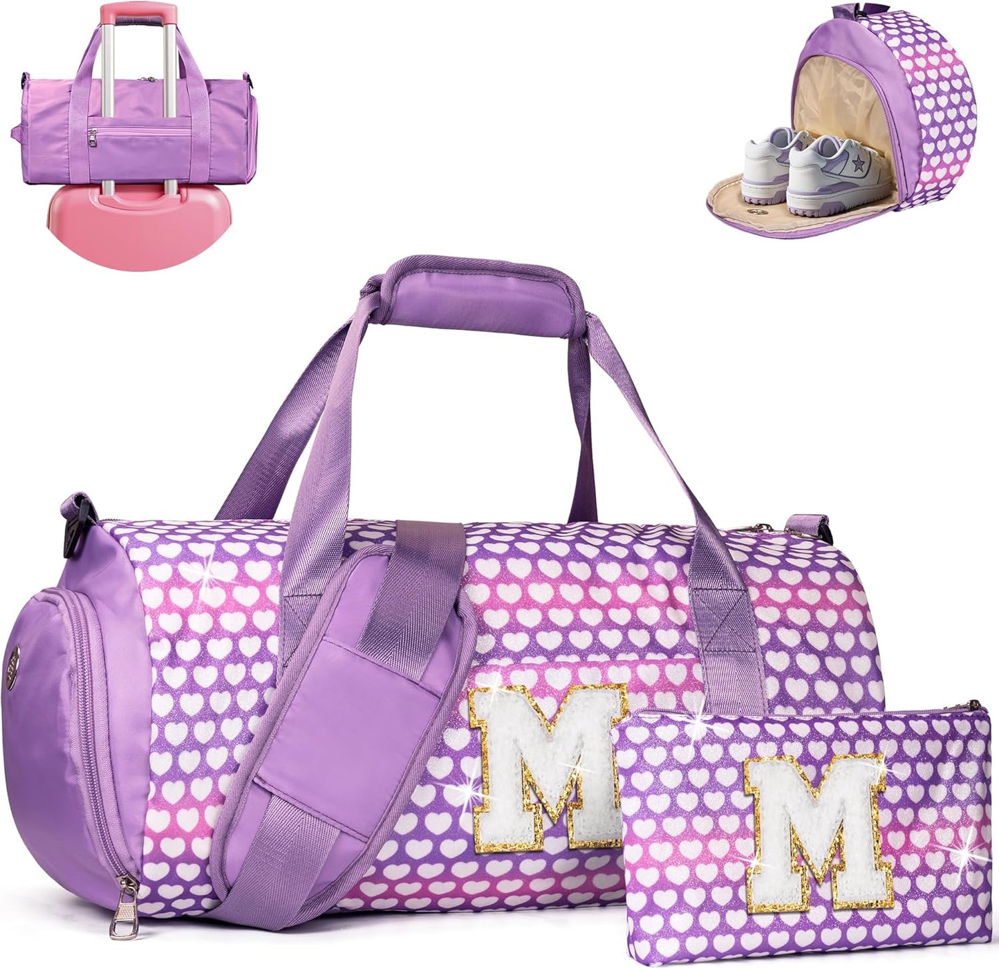 Personalized Girls Travel Duffel Bag with Shoe Compartment