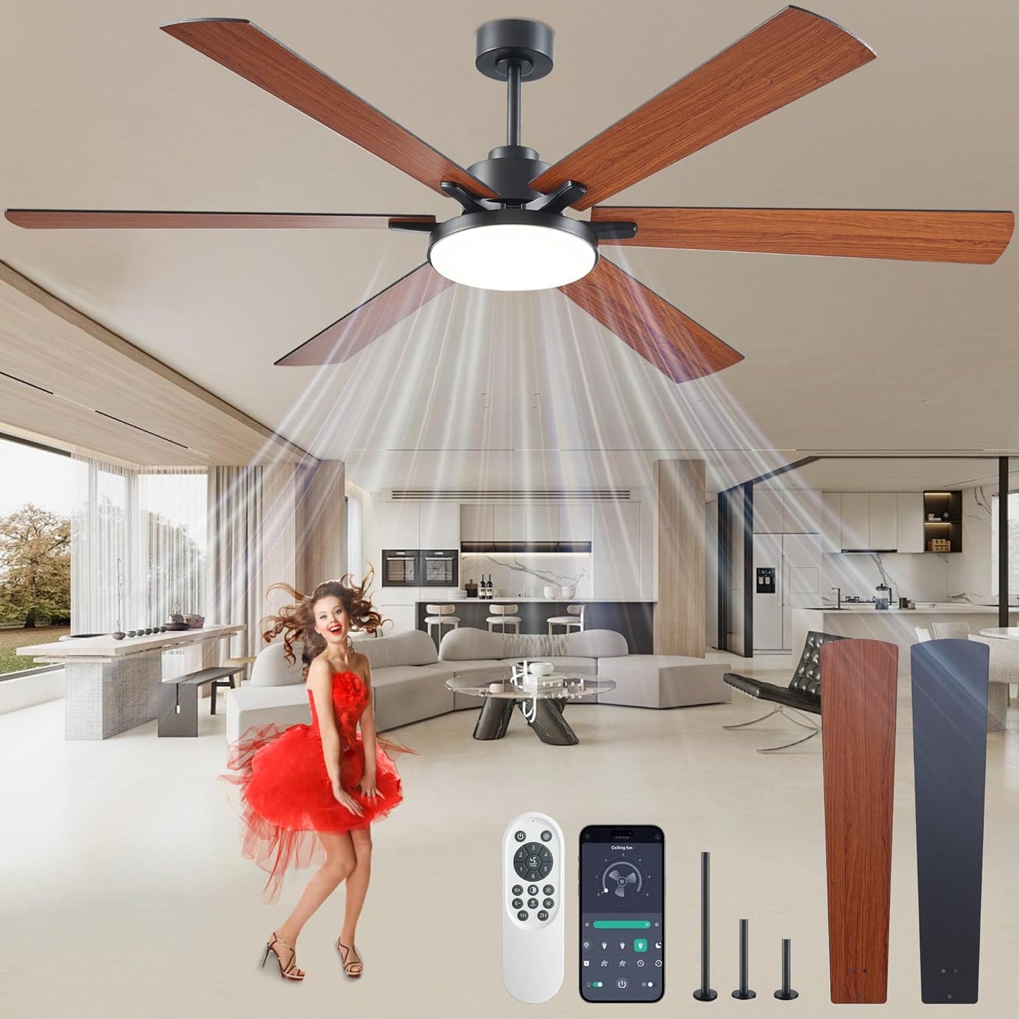 72 Inch Ceiling Fans with Lights and Remote Control for Comfort
