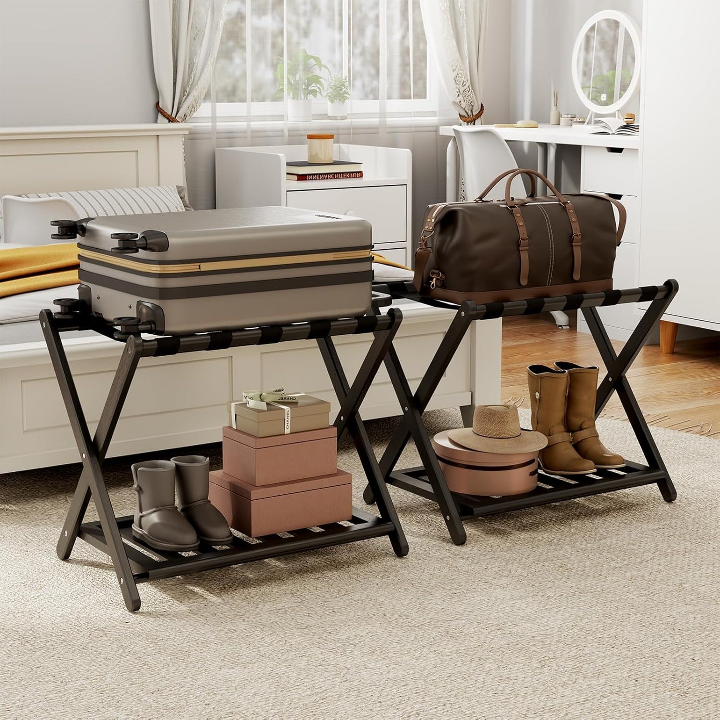 2 Pack Fully Assembled Black Luggage Racks for Guest Rooms