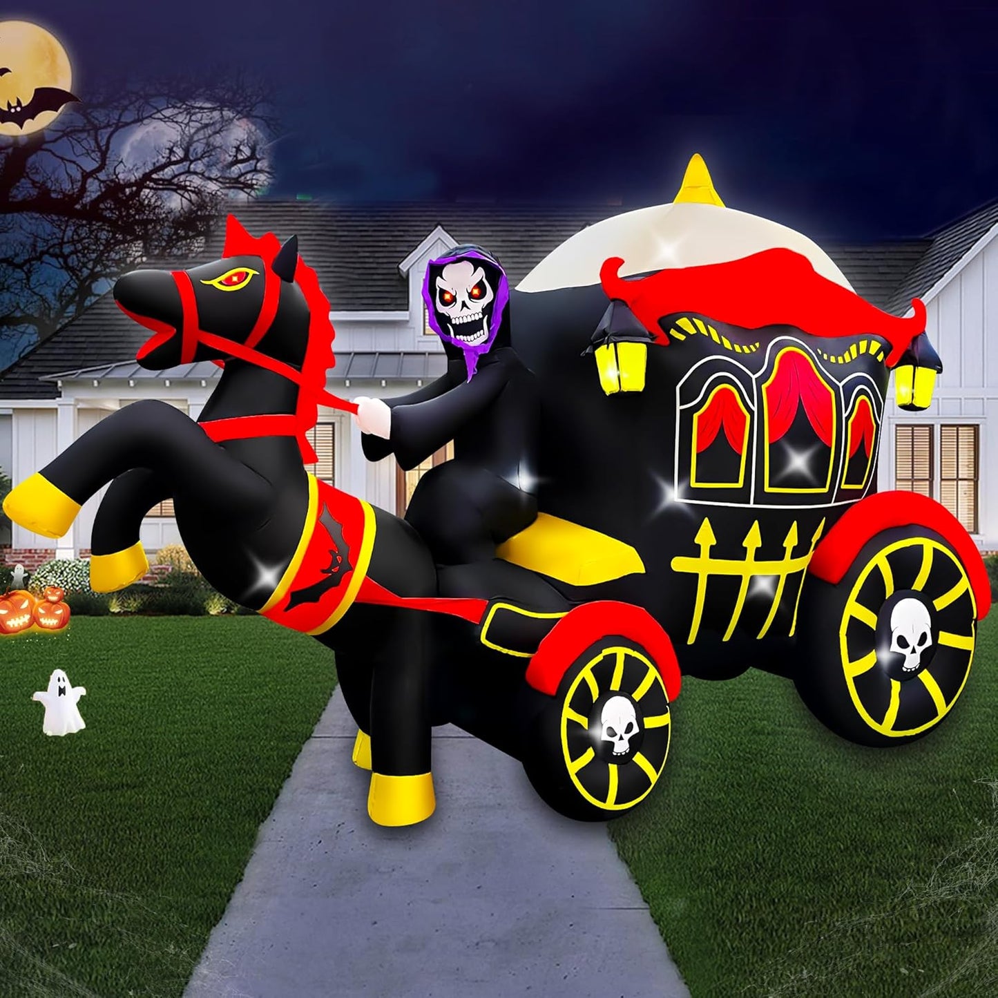 10 Ft Long Halloween Inflatable Horse Carriage Decoration for Fun