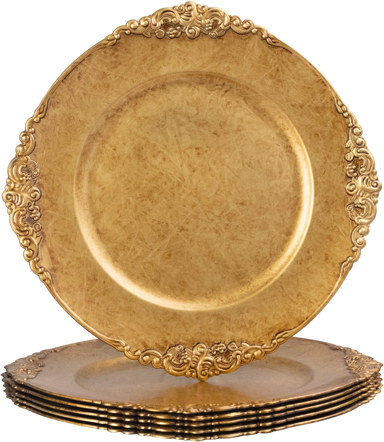 Set of 6 Antique Gold Charger Plates for Elegant Dining