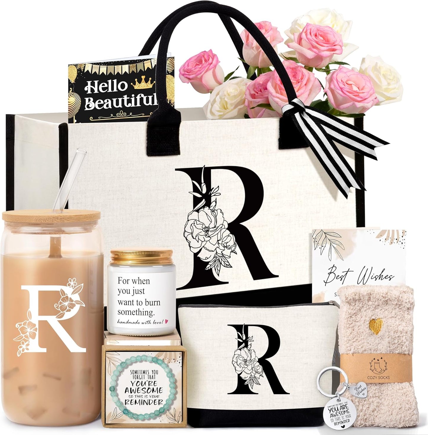 Personalized Birthday Gifts for Women: Monogrammed Tote Bag Set