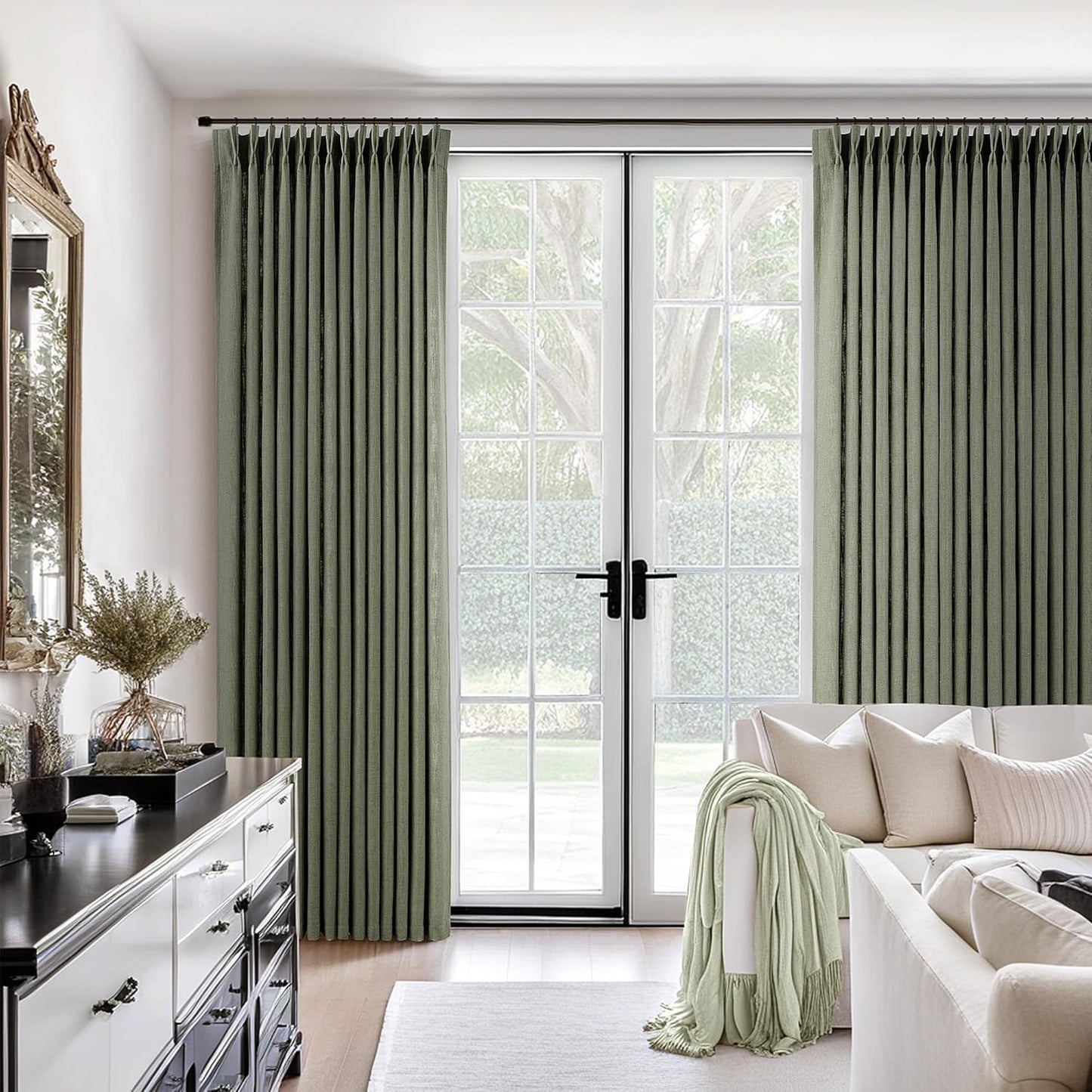 Sage Green Pinch Pleated Linen Curtains for Elegant Spaces