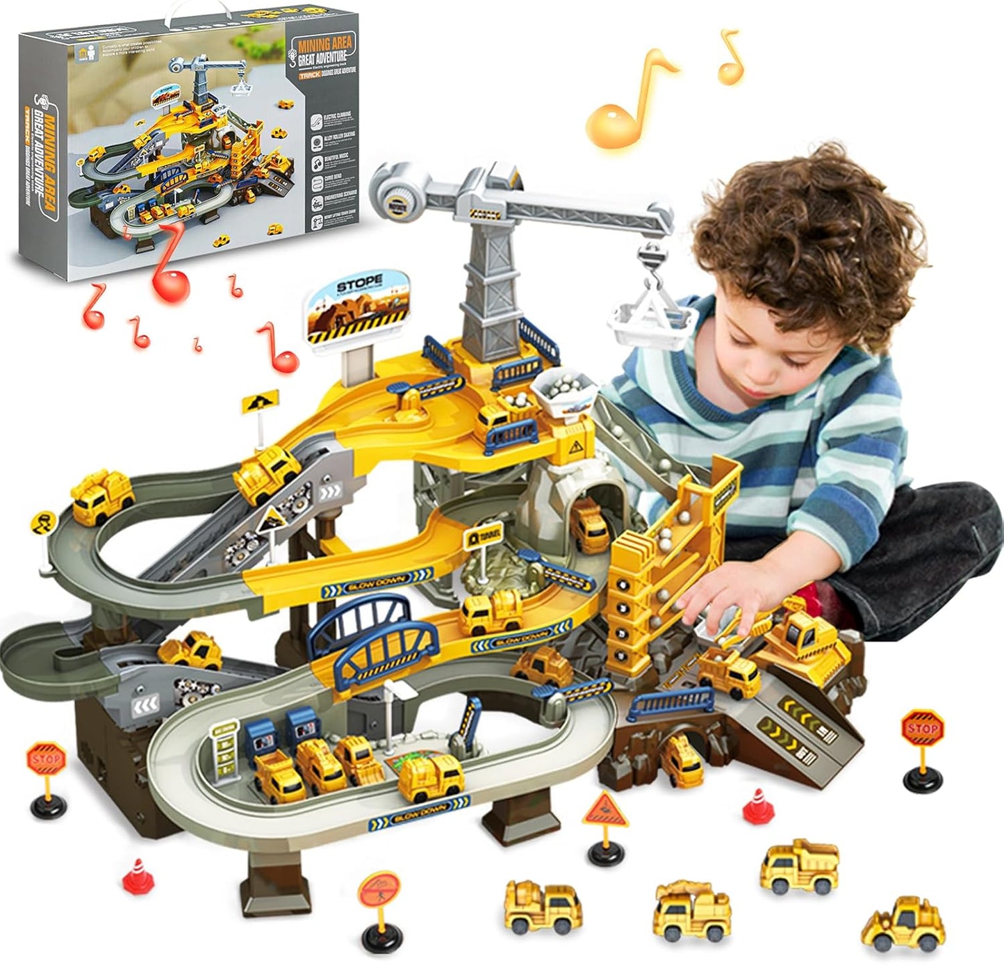 SMIESSKIDDO Race Track - 68 PCS Mining Car Truck for Kids