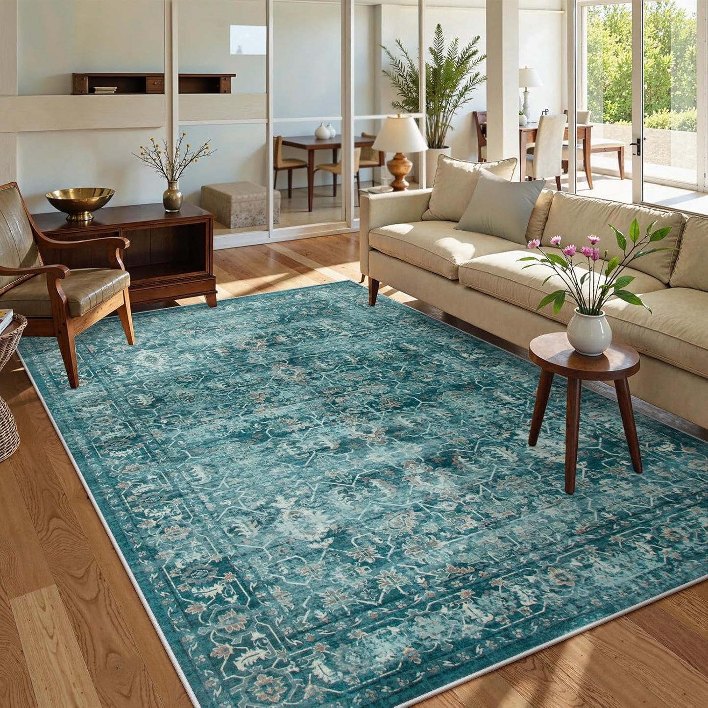Lahome Vintage 5x7 Washable Blue Rugs for Living Room and More