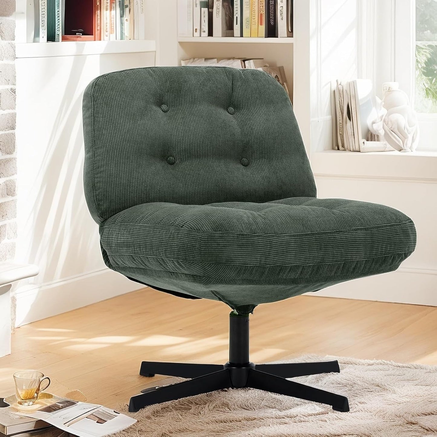 Thicker Cushioned Armless Office Chair - Green