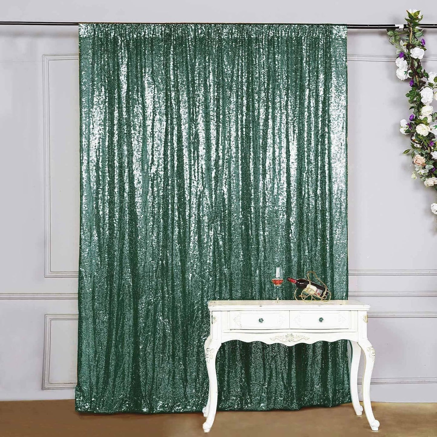 Efavormart 8ft Hunter Emerald Green Sequin Backdrop