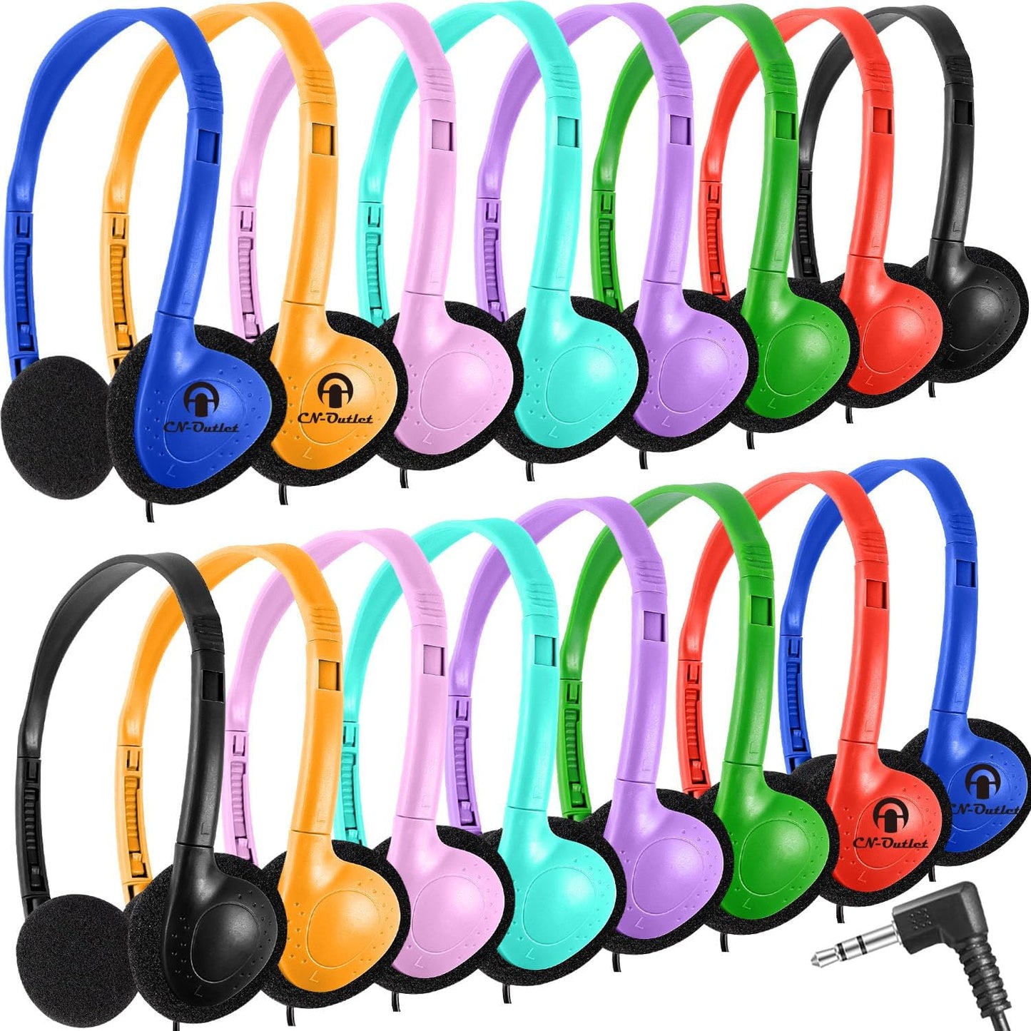 Bulk Classroom Headphones Set for Kids - 100 Pack in 10 Colors