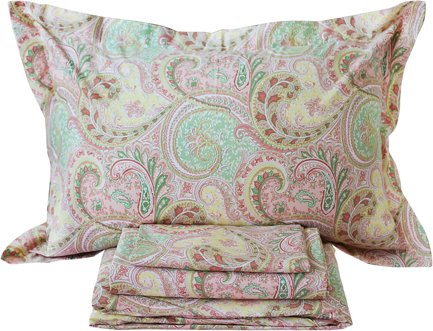 FADFAY 4 Piece Pink Paisley Bed Sheet Set for King Size