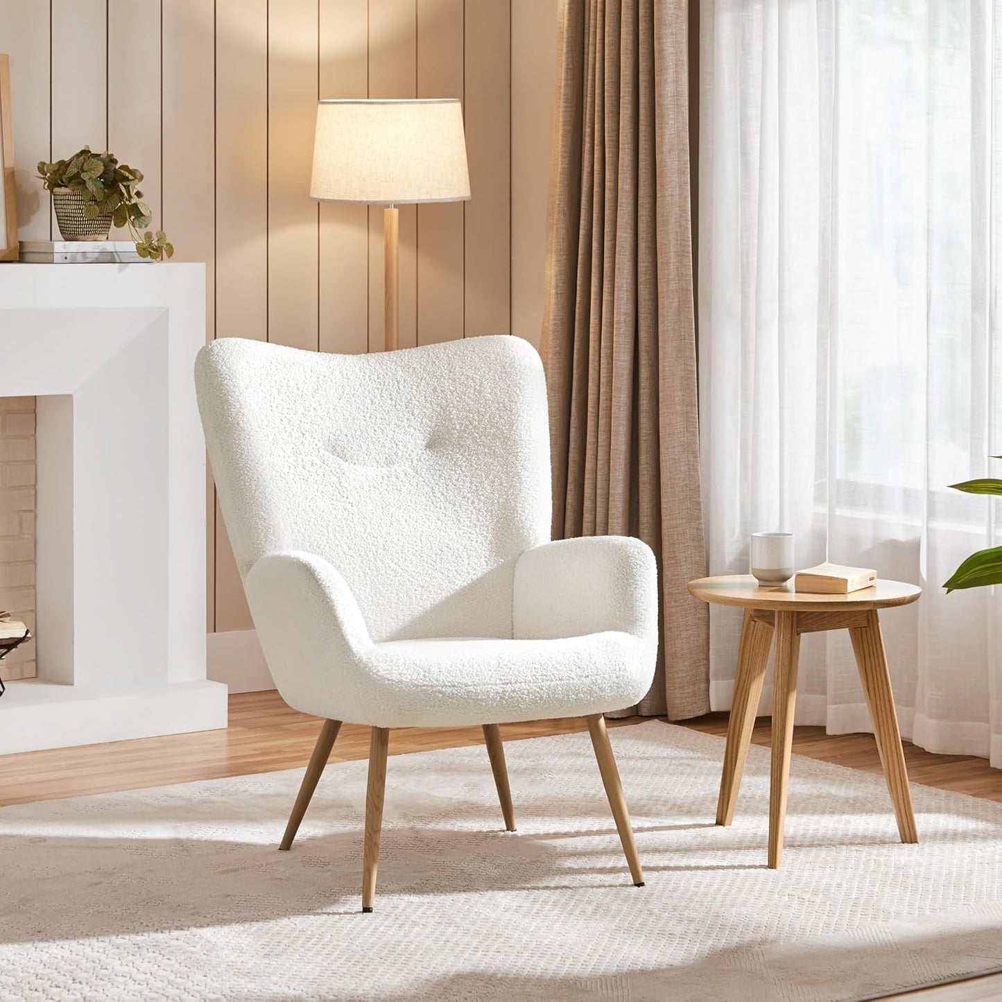 Yaheetech Teddy Fabric Barrel Chair - Cozy High Back Style
