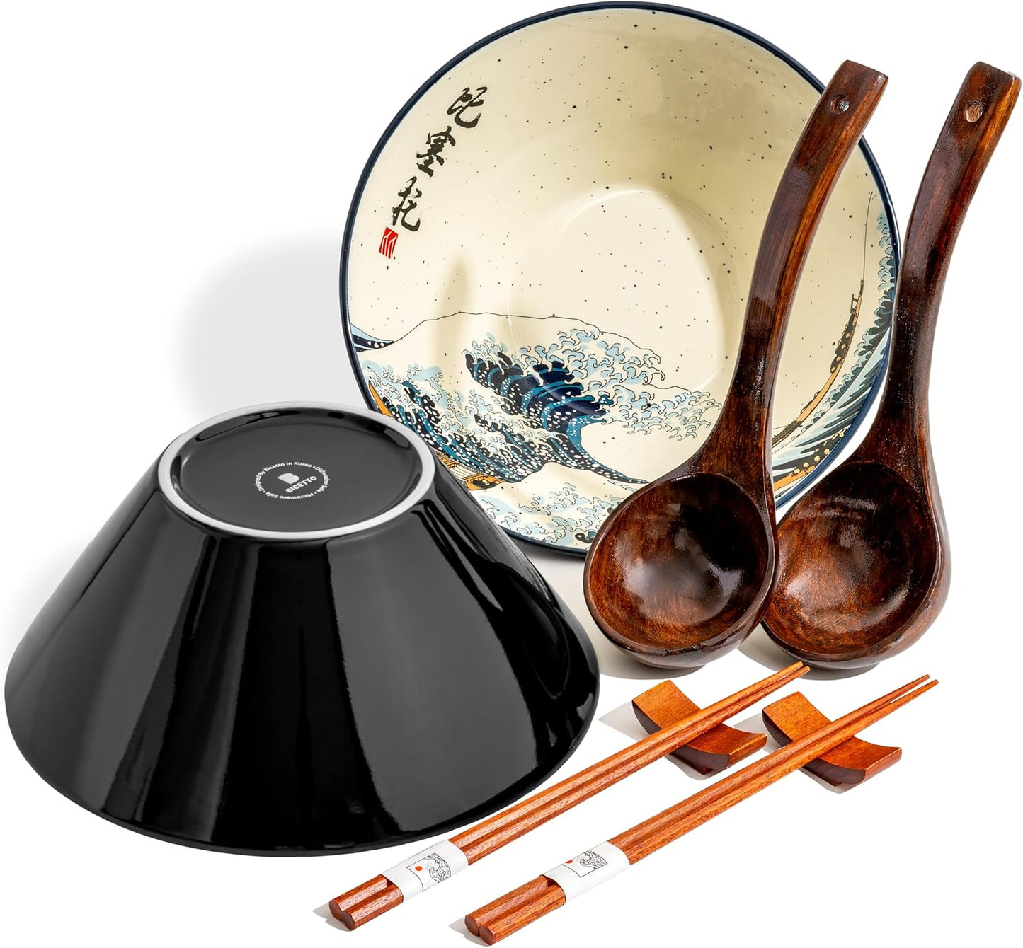 Japanese Ramen Bowl Set with Great Wave Design for Ramen Lovers