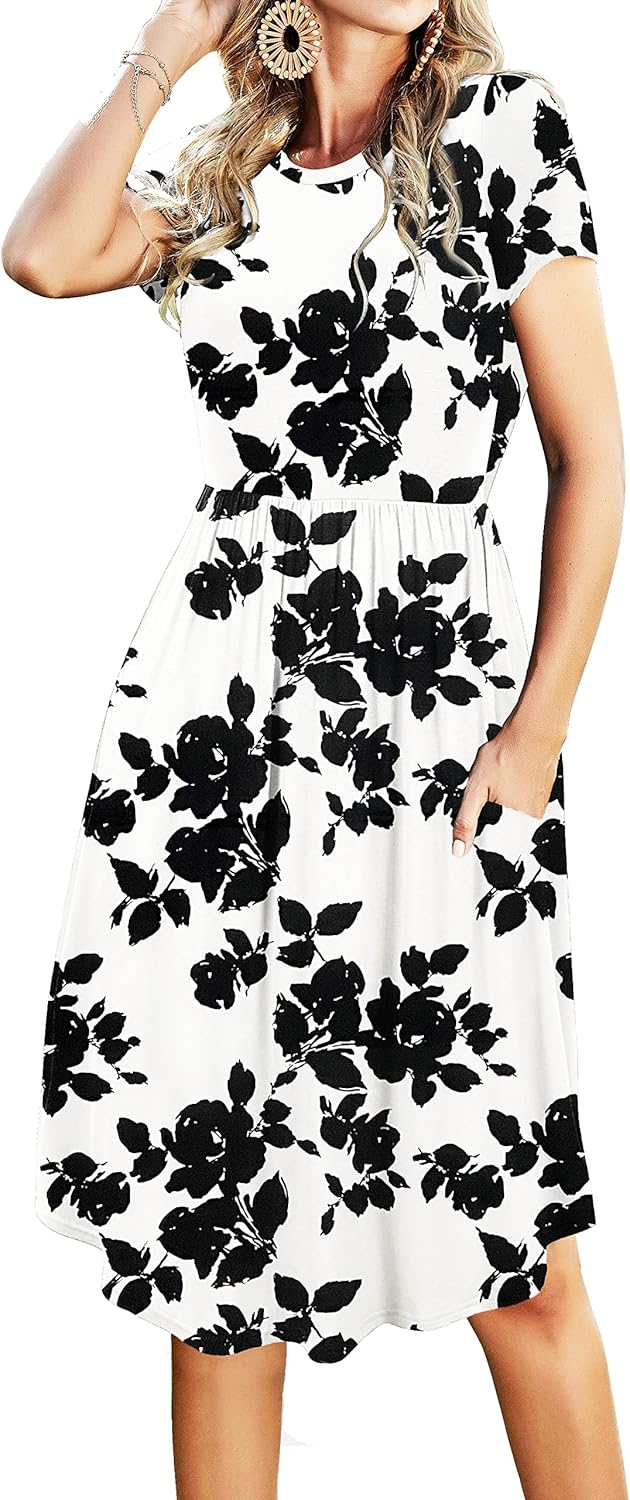 Simier Fariry Womens Summer Pocket Knee Length Teacher Dress