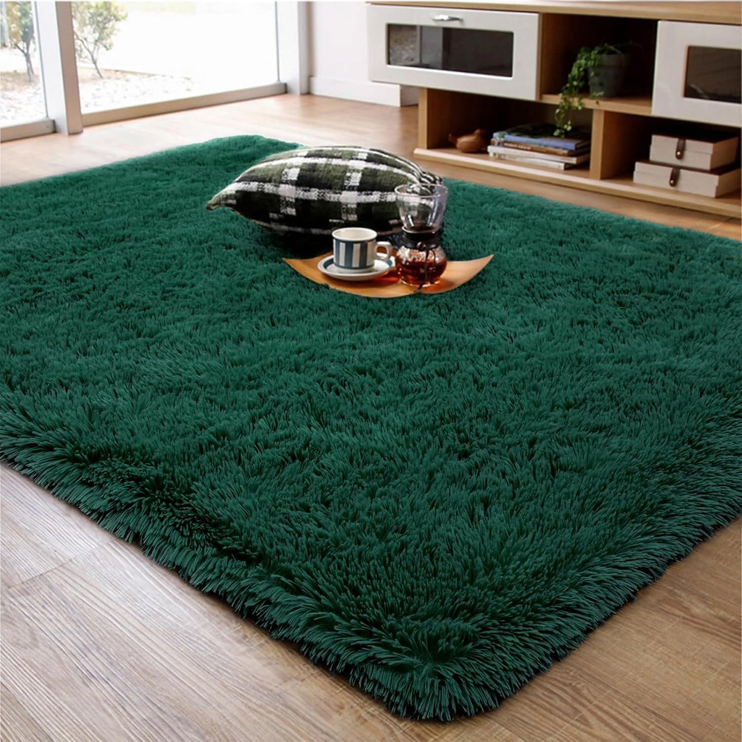 Ompaa Dark Green Rug 5x8 Fluffy Area Rug for Living Room