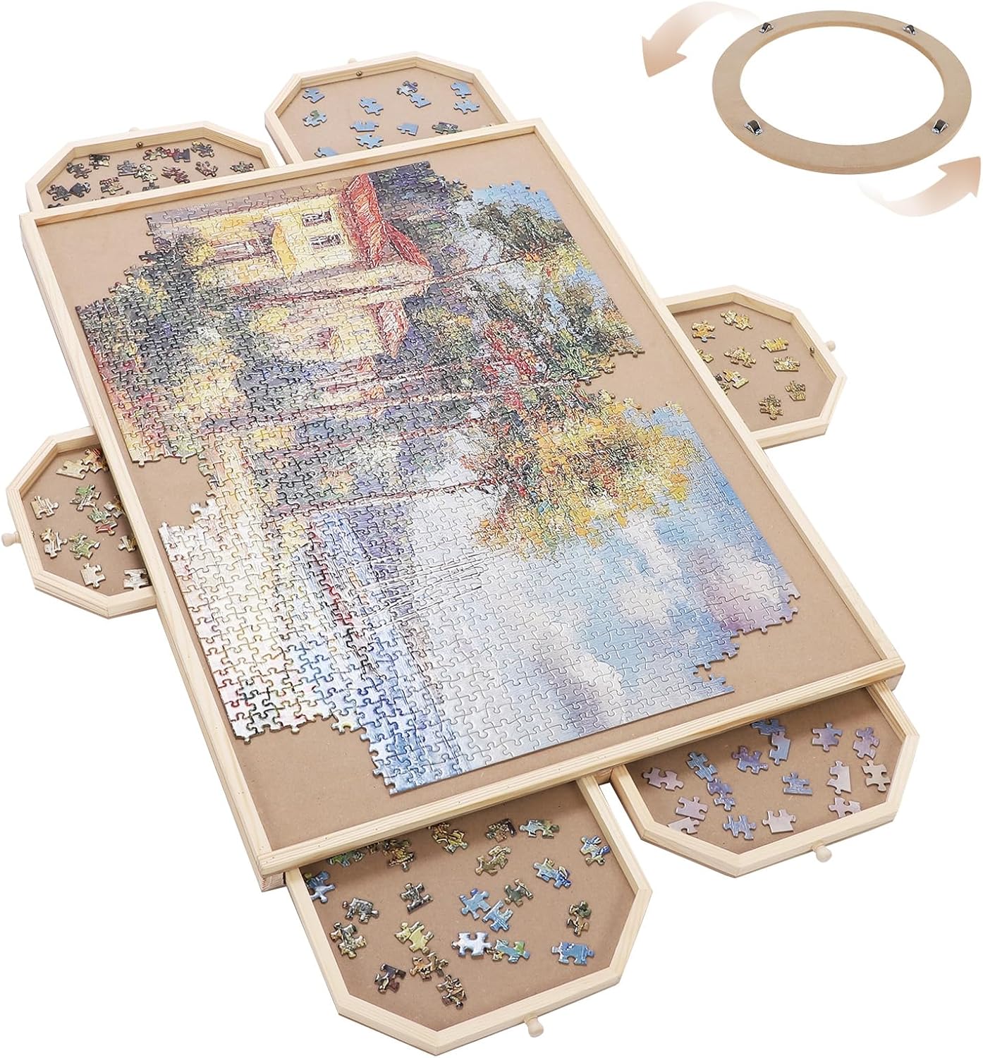 Rotating Jigsaw Puzzle Board with 6 Drawers for Easy Sorting