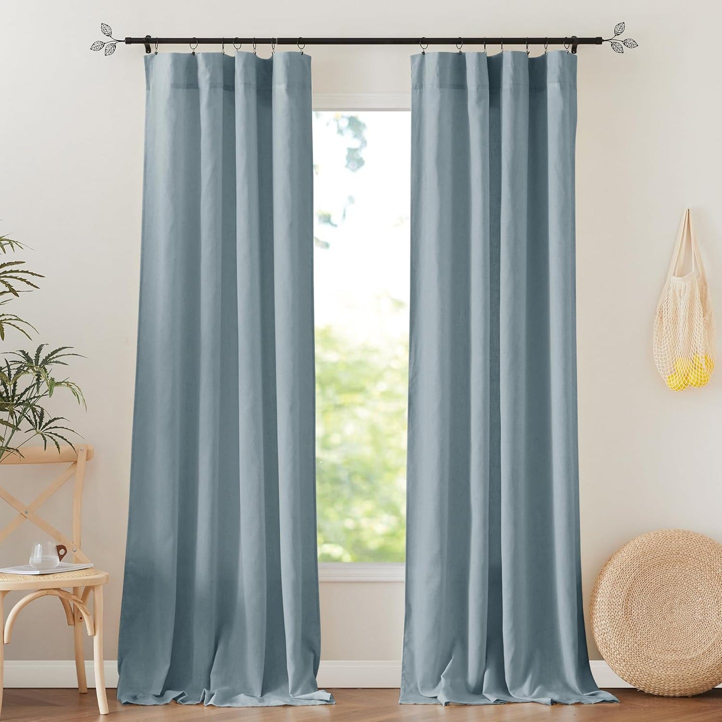 RYB HOME Linen Curtains for Farmhouse - Elegant Semi Sheer Drapes