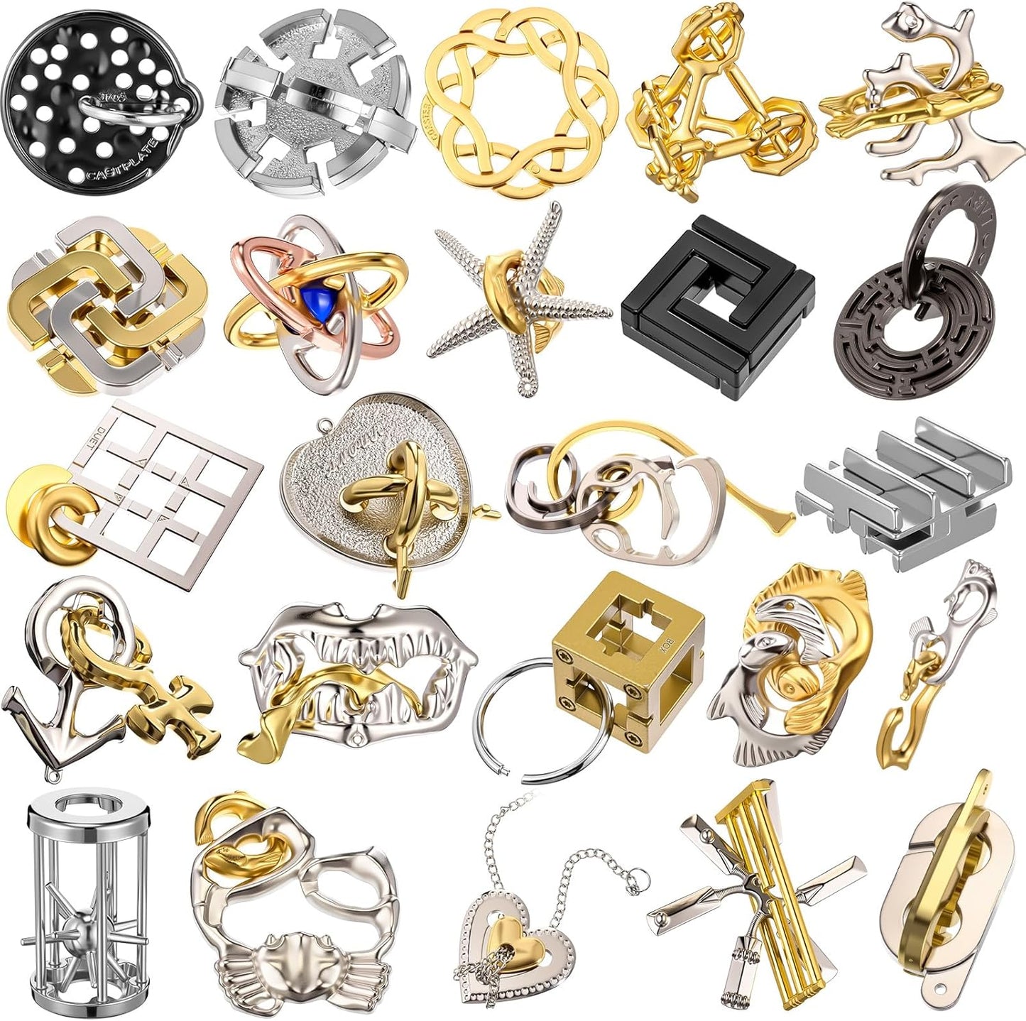 24 Pcs Metal Brain Teaser Puzzles for Adults - Fun Challenges