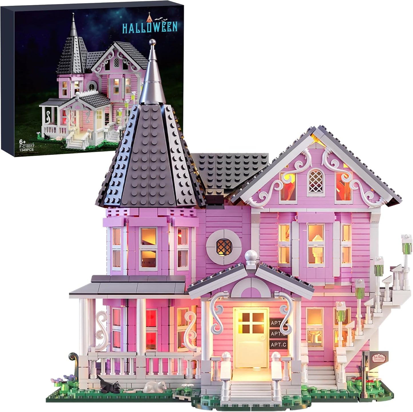 Pink Palace Apartment Building Set with Lights for Collectors
