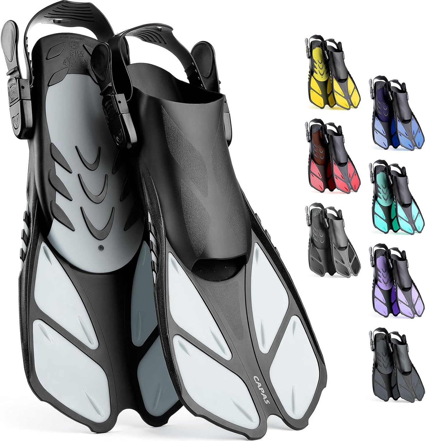 CAPAS Snorkel Fins for Adults and Kids - Adjustable Swim Fins