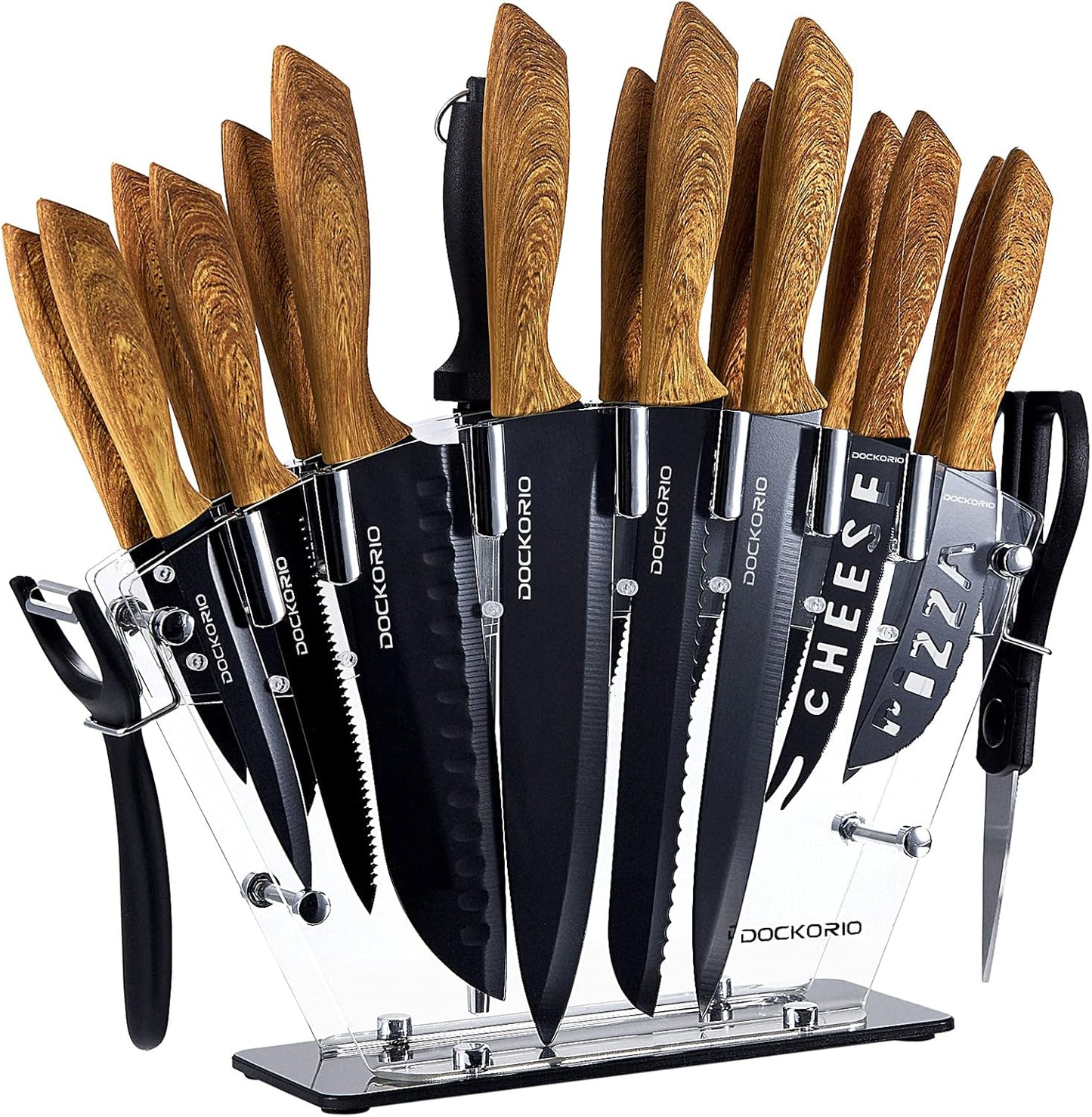 High Carbon Stainless Steel Kitchen Knife Set with Block 19 PCS